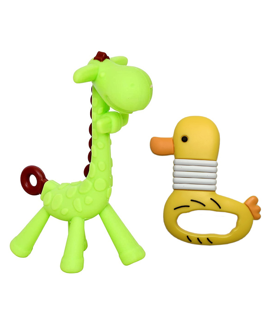 Joy Buzz Baby Silicone Giraffe & Duck Shape Teether Pack Of 2 - Green & Yellow-picture-26