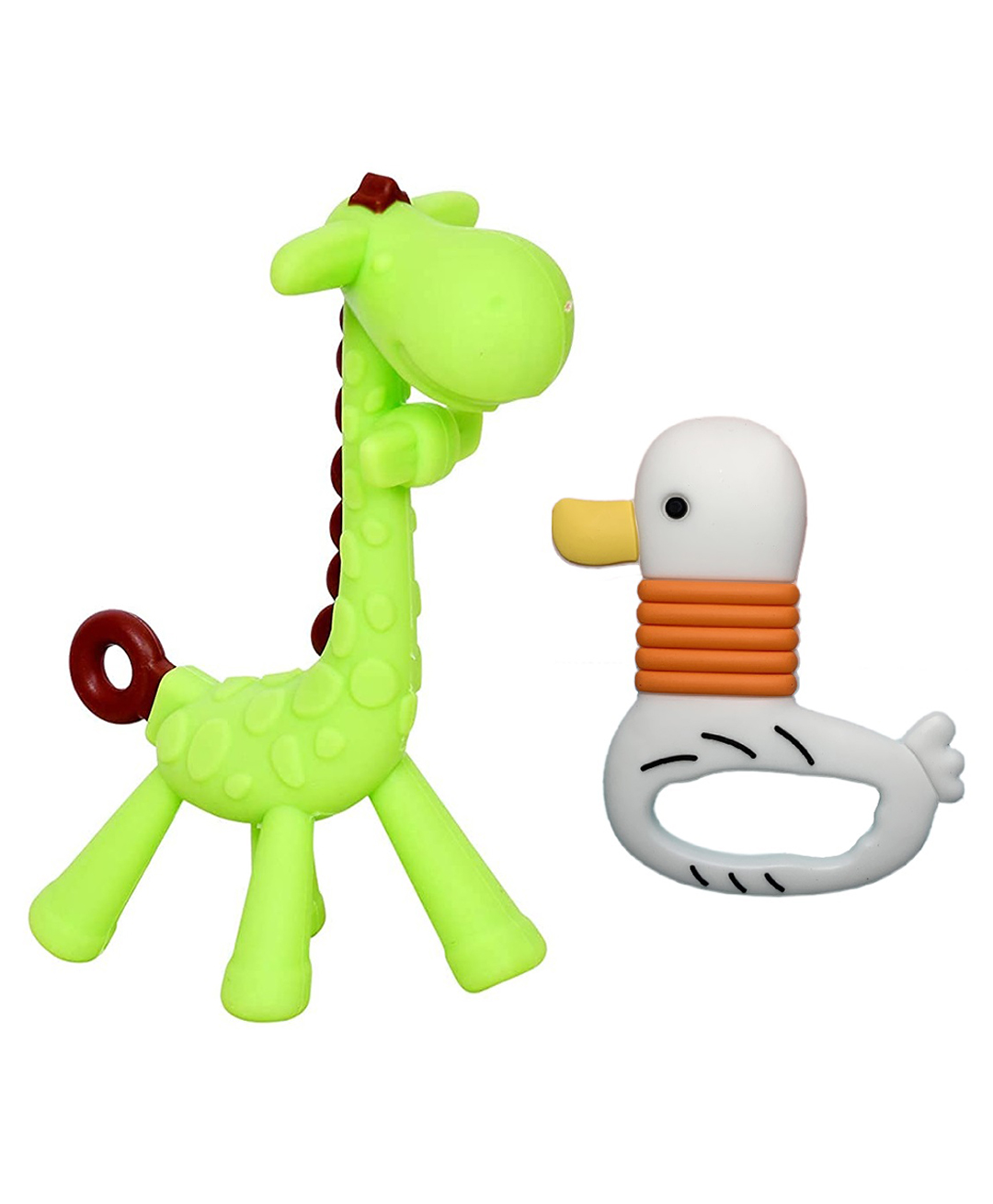 Joy Buzz Baby Silicone Giraffe & Duck Shape Teether Pack Of 2 - Green & White-picture-25