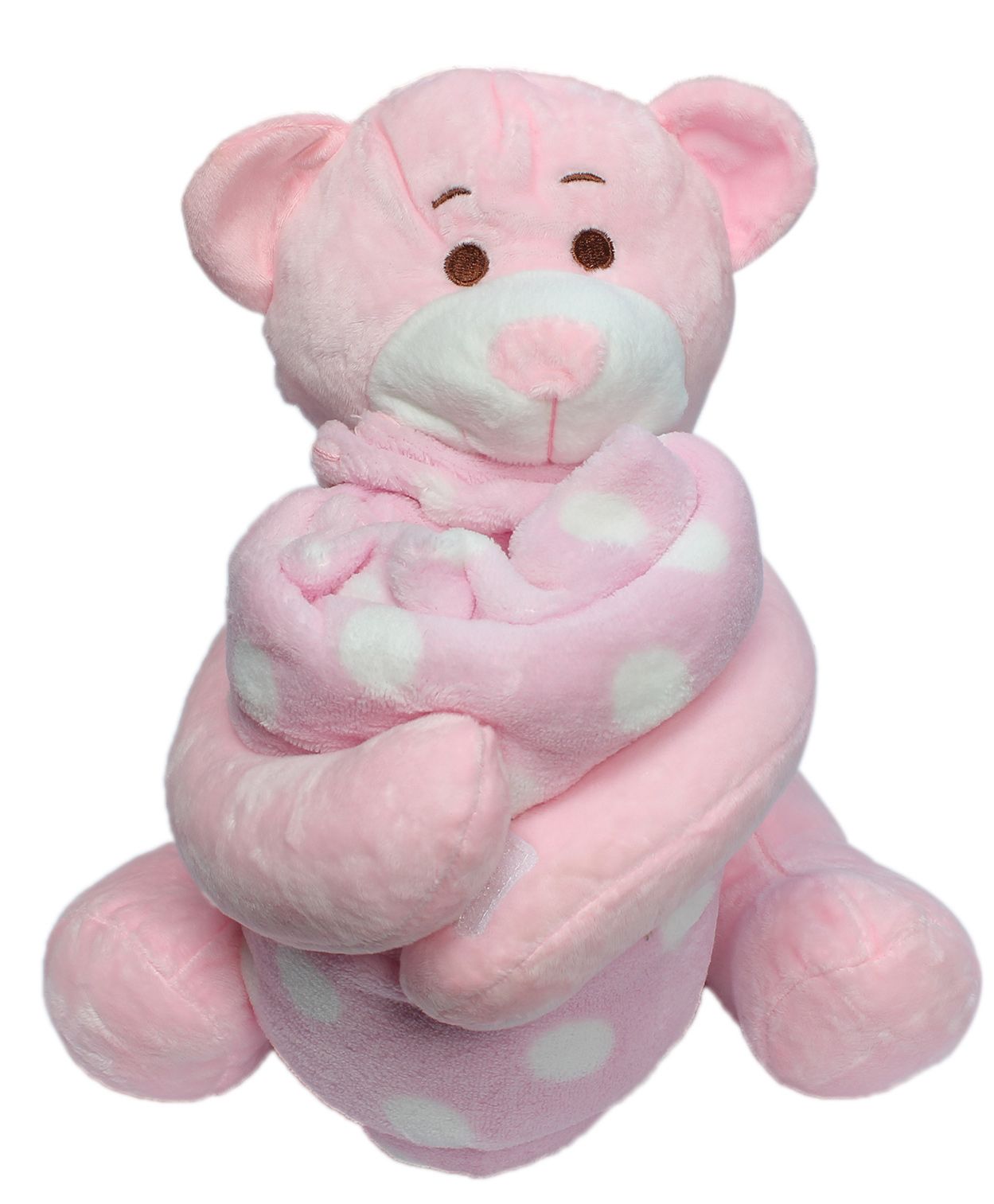 Babies Bloom Dots Design Fleece Blanket With Soft Toy - Blue-image-1