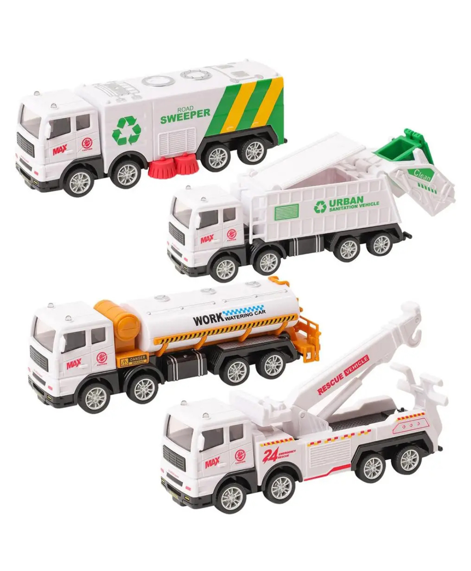 PLUSPOINT Garbage Truck 4pc, Friction powered City Service, Waste Management Truck, Recycling Garbage Truck Toys for Kids Boys (4 pc Truck)-picture-10