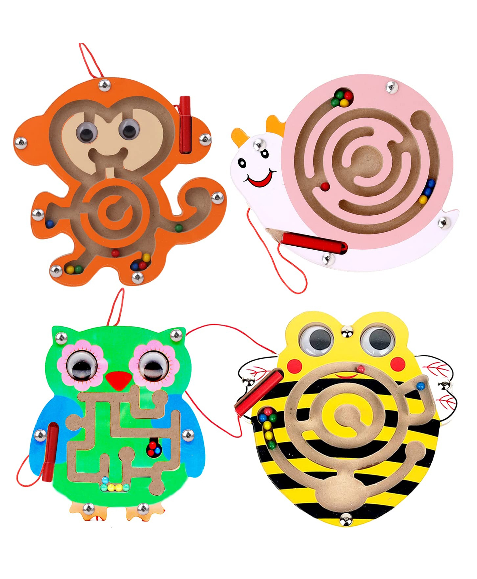 PLUSPOINT Wooden Labyrinth Maze Puzzle Set Brain Teaser Board Game for Kids 4 Pieces- Multiclor-picture-26