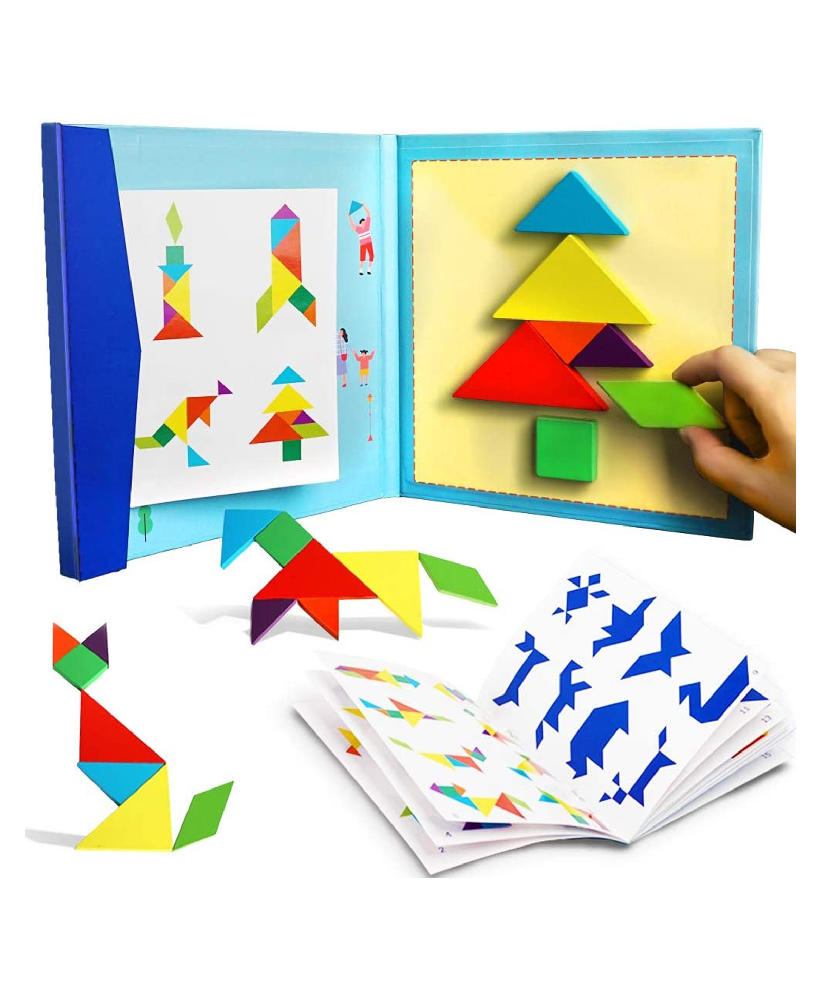 PLUSPOINT Wooden Tangram Travel Game Magnetic Puzzle Book Game Tangrams Jigsaw Shapes with Solution Traveler Challenge IQ Educational Toy for 3+ yrs-picture-19
