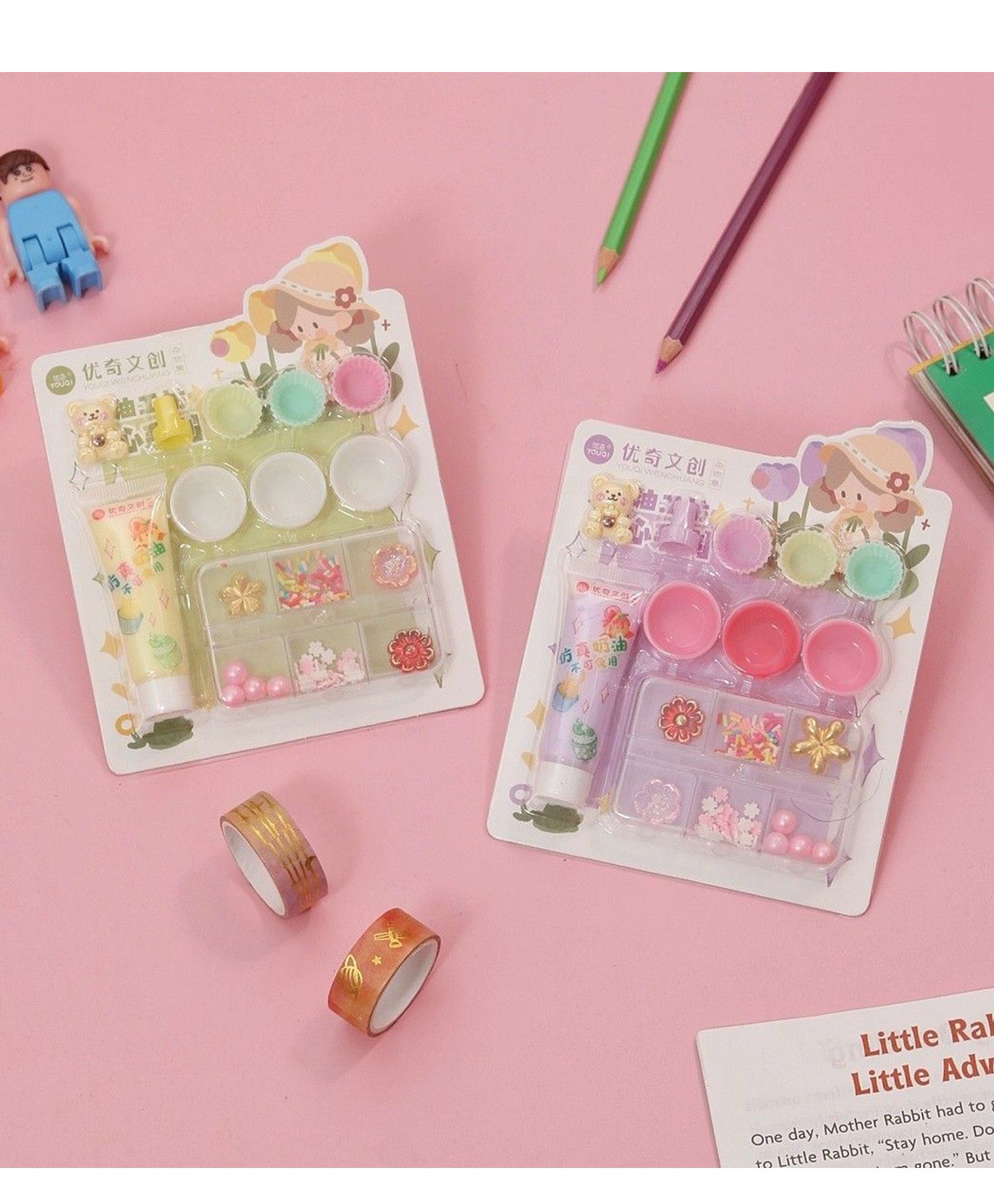 Yellow Bee Cup cakes and Ice creamThemed DIY Resin Craft Kits with Beads and Sequins, 2 Sets, Yellow & Purple-image-37