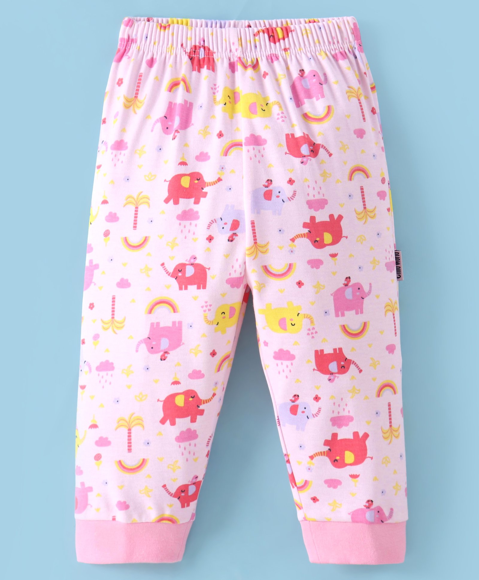 Child World Interlock Knit Full Length Lounge Pants With Elephant Print -Pink-picture-13