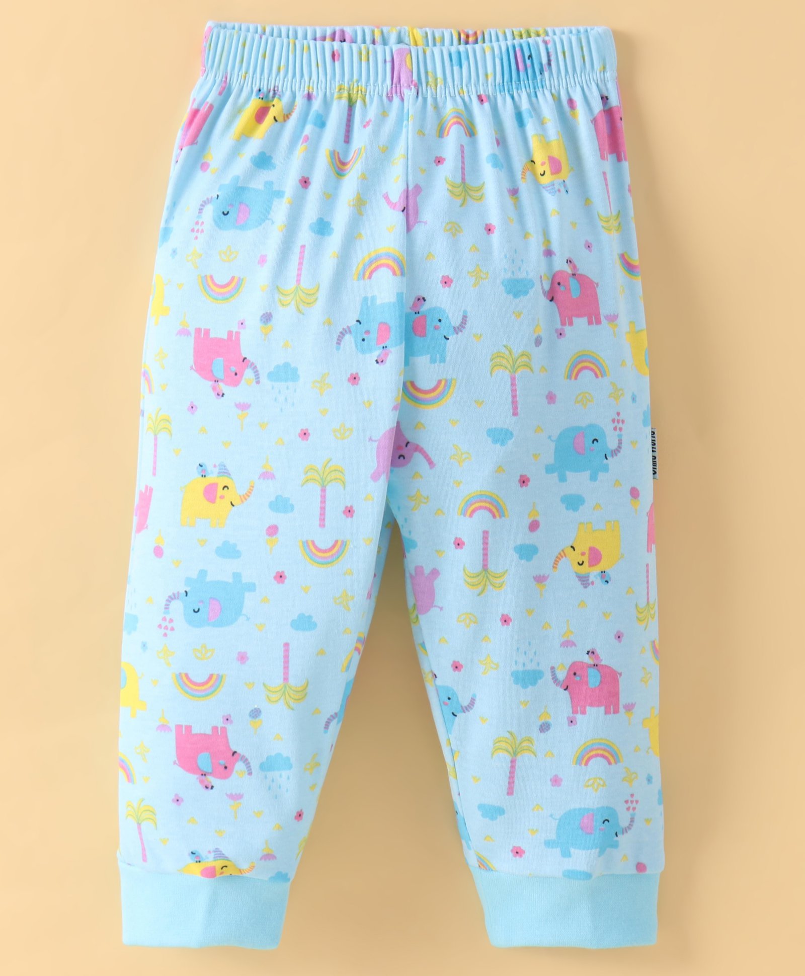 Child World Interlock Knit Full Length Lounge Pants With Elephant Print -Sky Blue-image-9