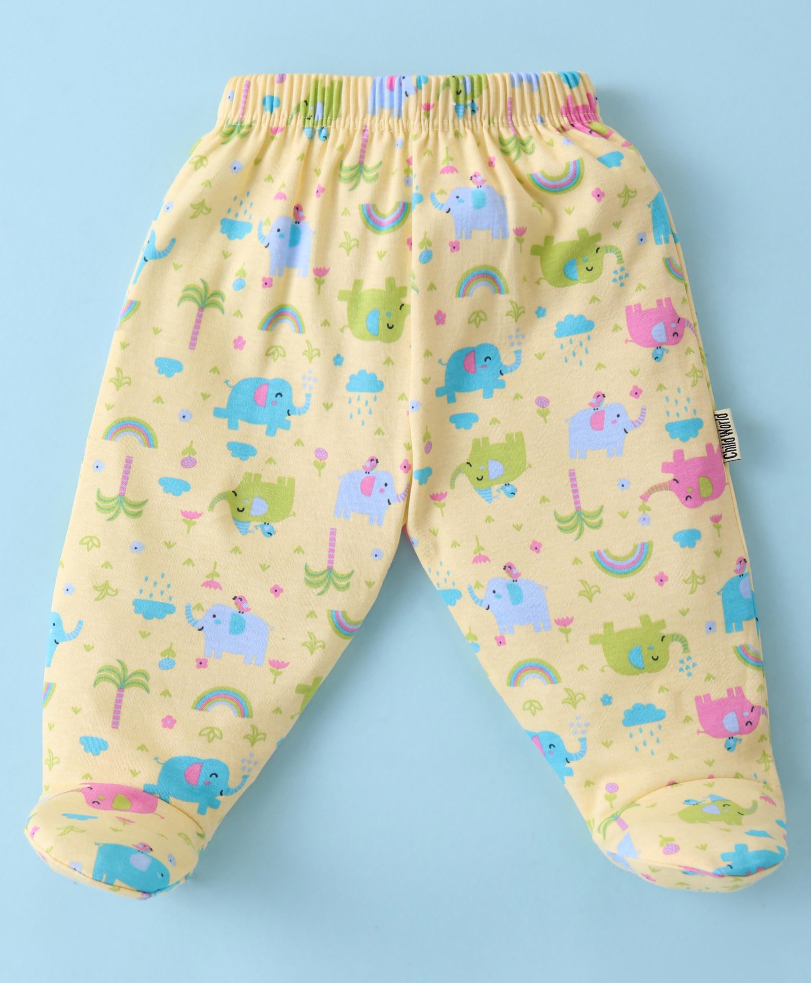 Child World Interlock Knit Full Length Bootie Legging with Elephant Print -  Golden-picture-34