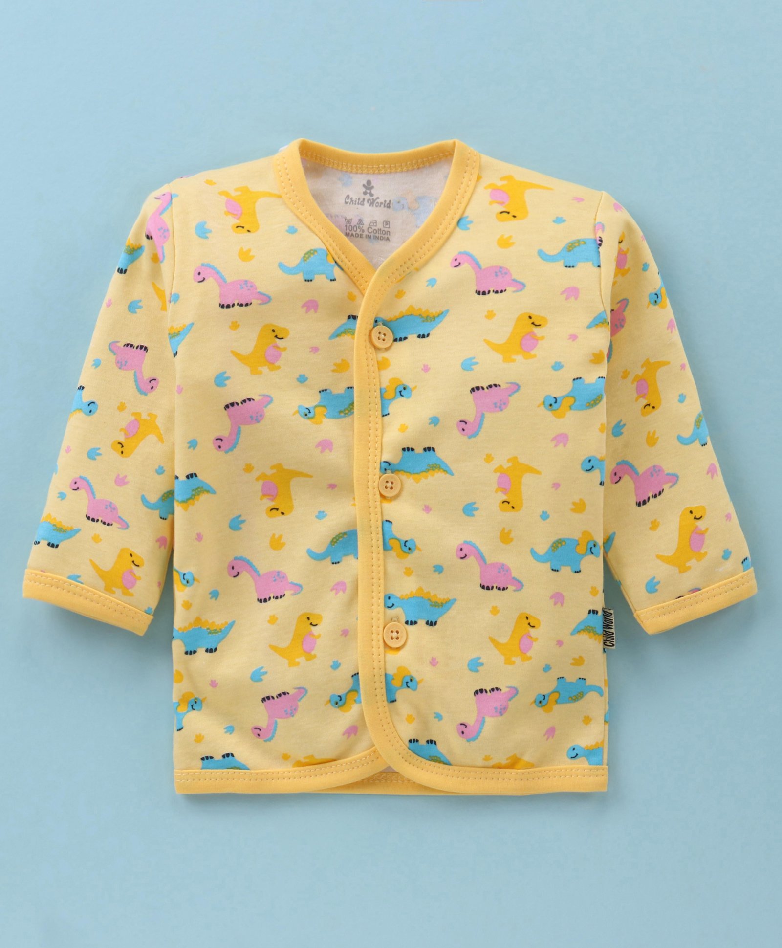 Child World Interlock Knit Full Sleeves Front Open Vests Dino Print- Gold-picture-31