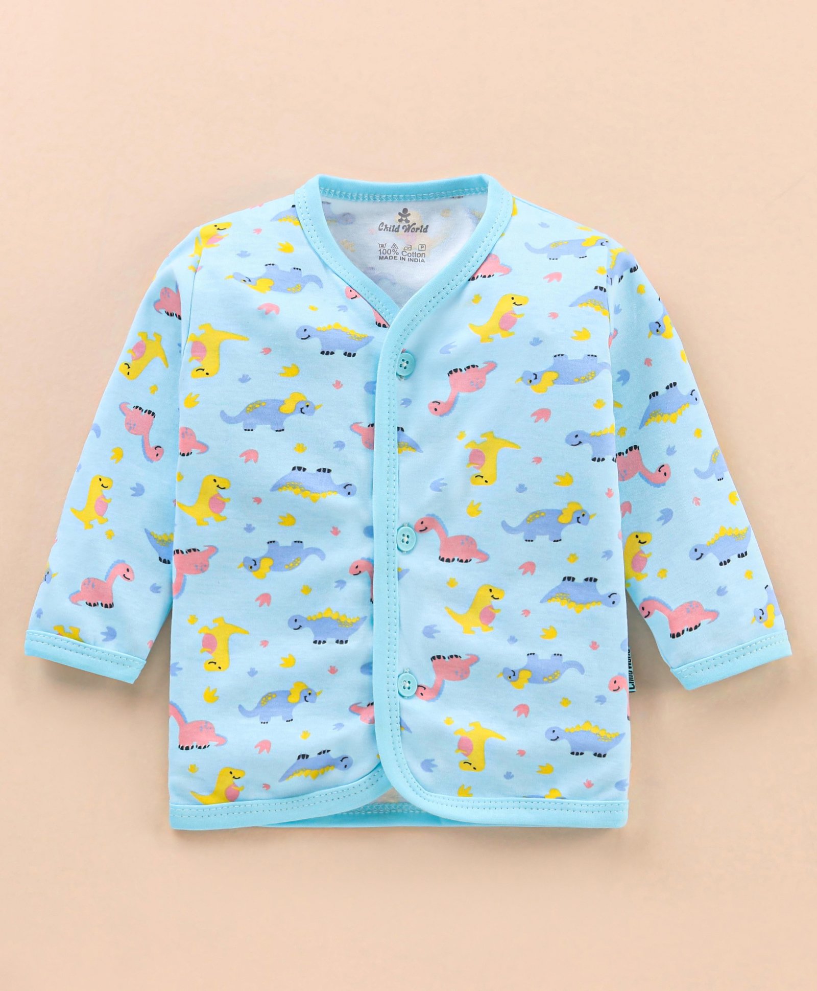 Child World Interlock Knit Full Sleeves Front Open Vests Dino Print- Sky Blue-picture-33