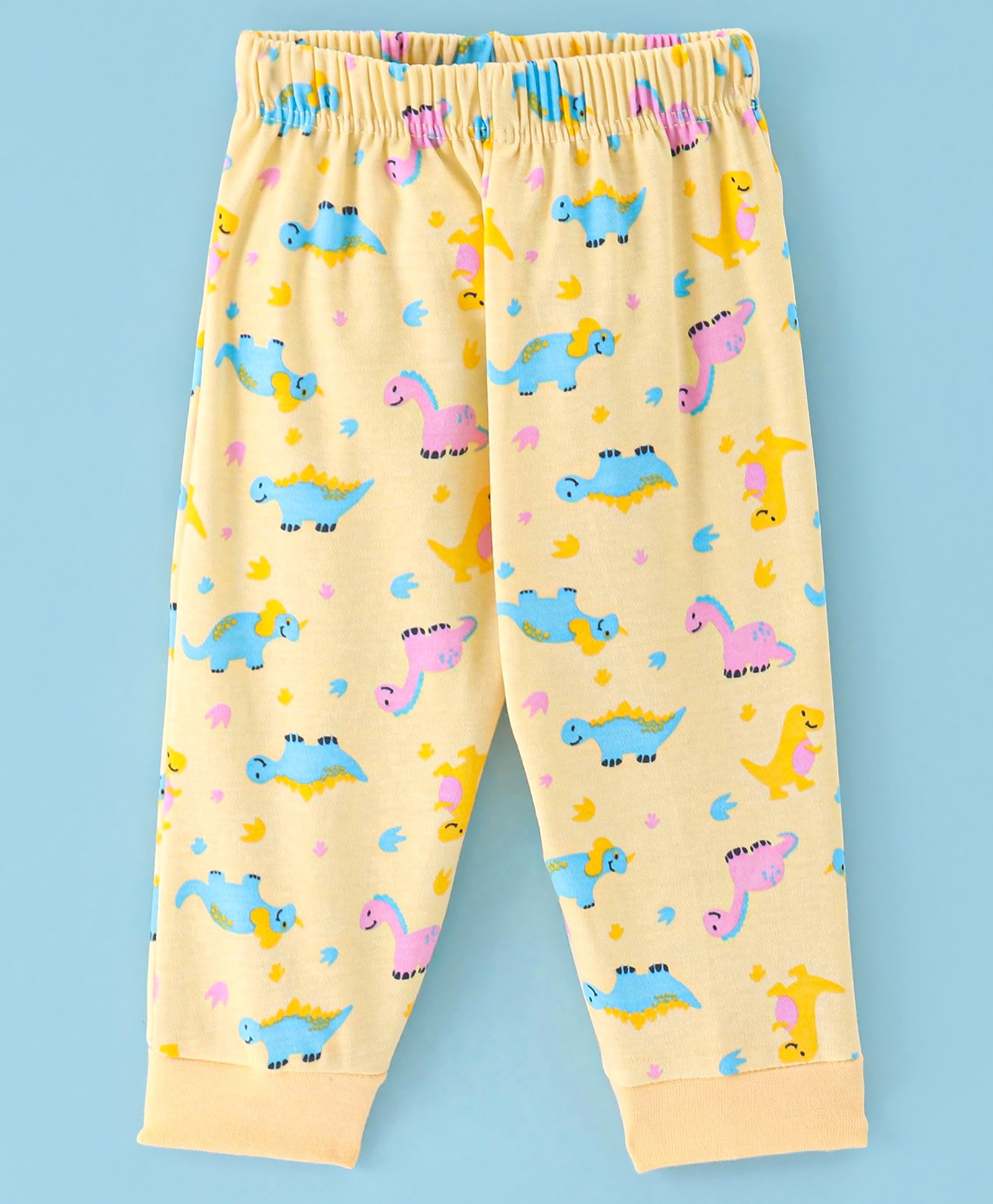 Child World Interlock Knit Full Length Lounge Pants With Dino Print - Mustard-picture-11