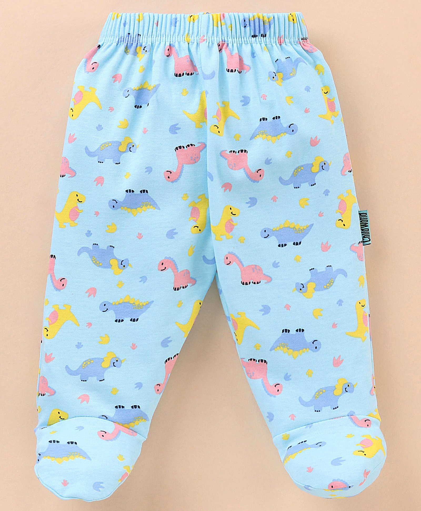 Child World Interlock Knit Footed Bootie Leggings With Dinosaur Print - Sky Blue-picture-0