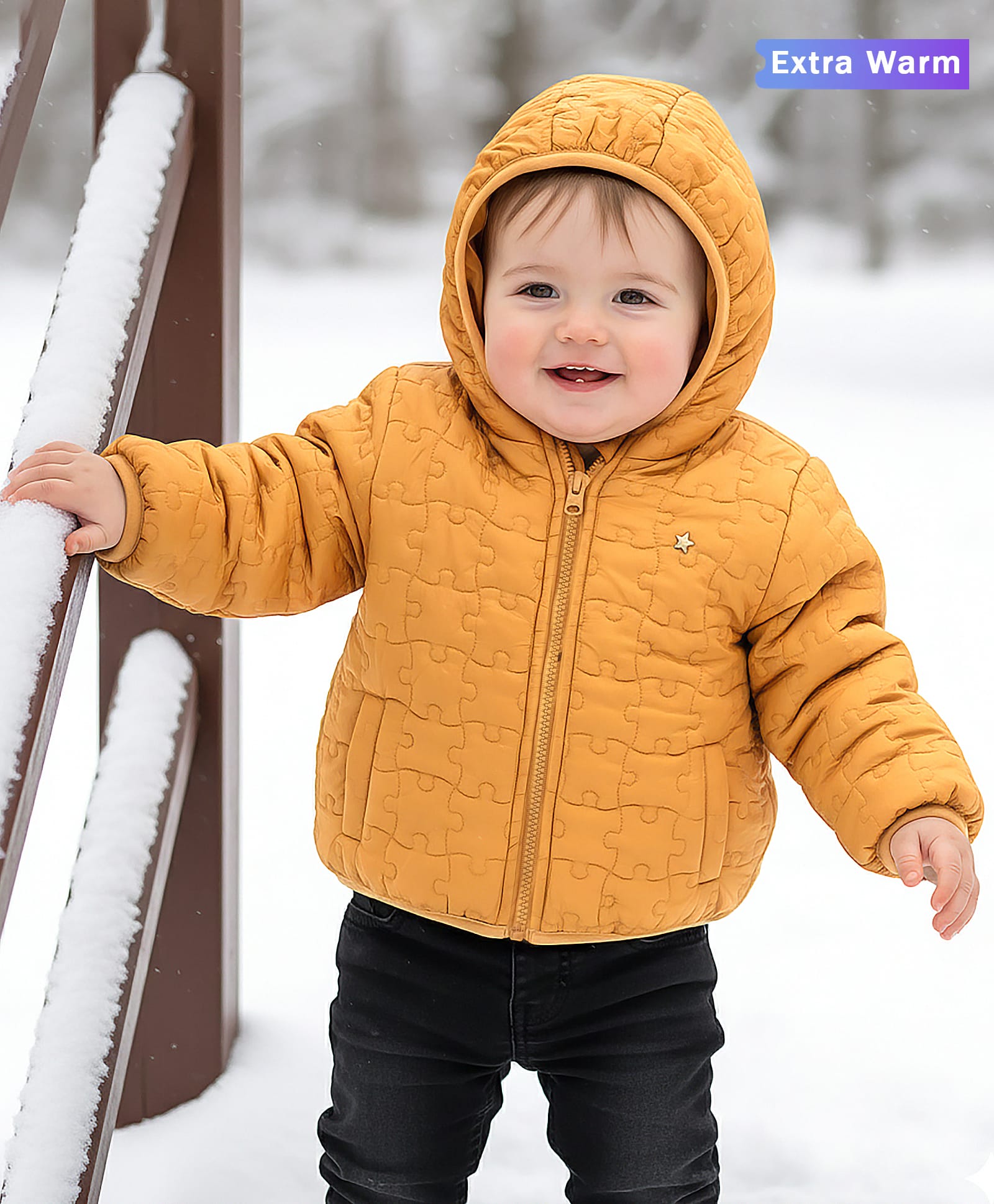 Babyoye Woven Full Sleeves Padded Hooded Jacket with Quilted Design & Solid Colour - Orange-image-19