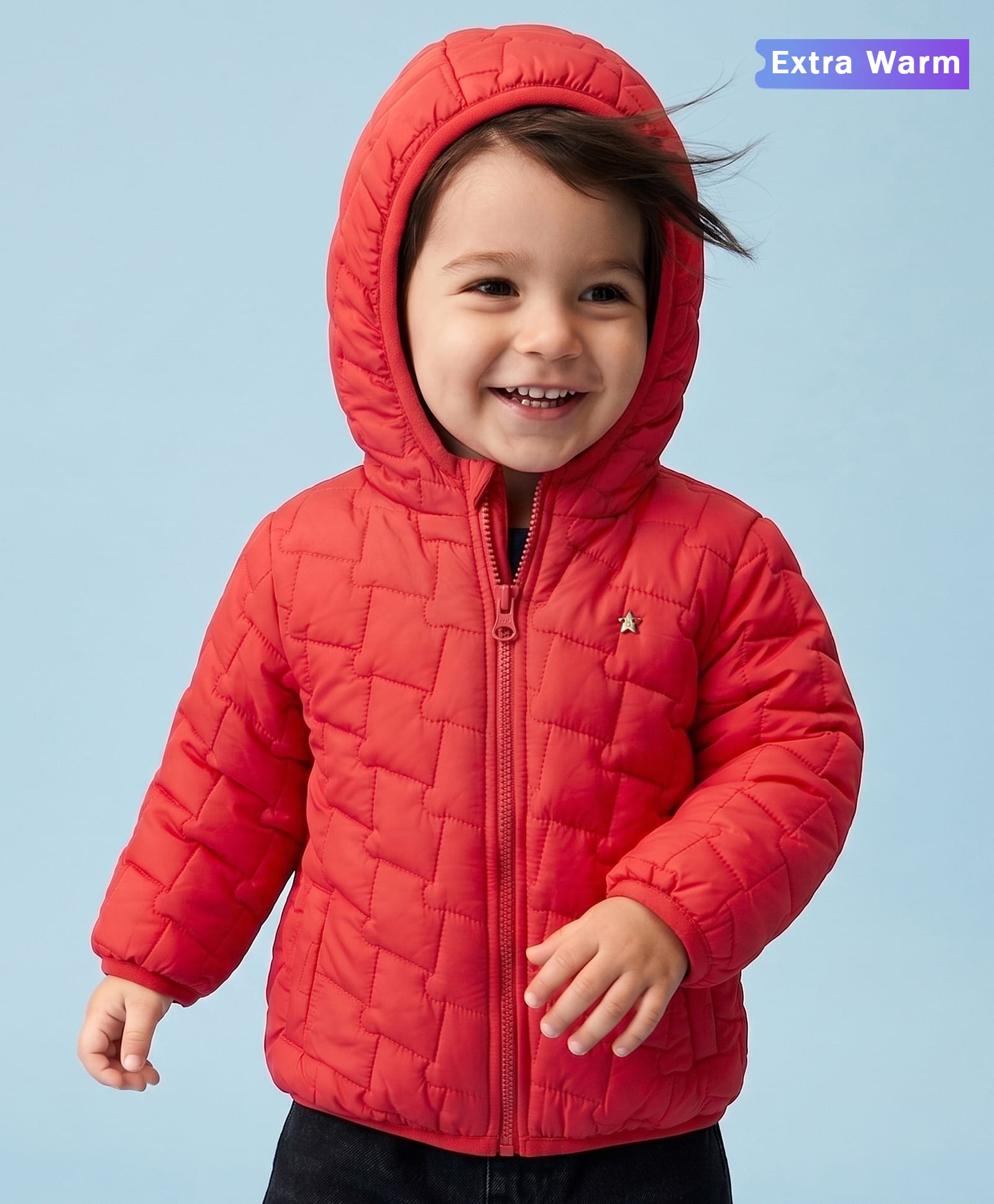 Babyoye Woven Full Sleeves Quilted Solid Colour Padded Hooded Jacket - Red-image-39