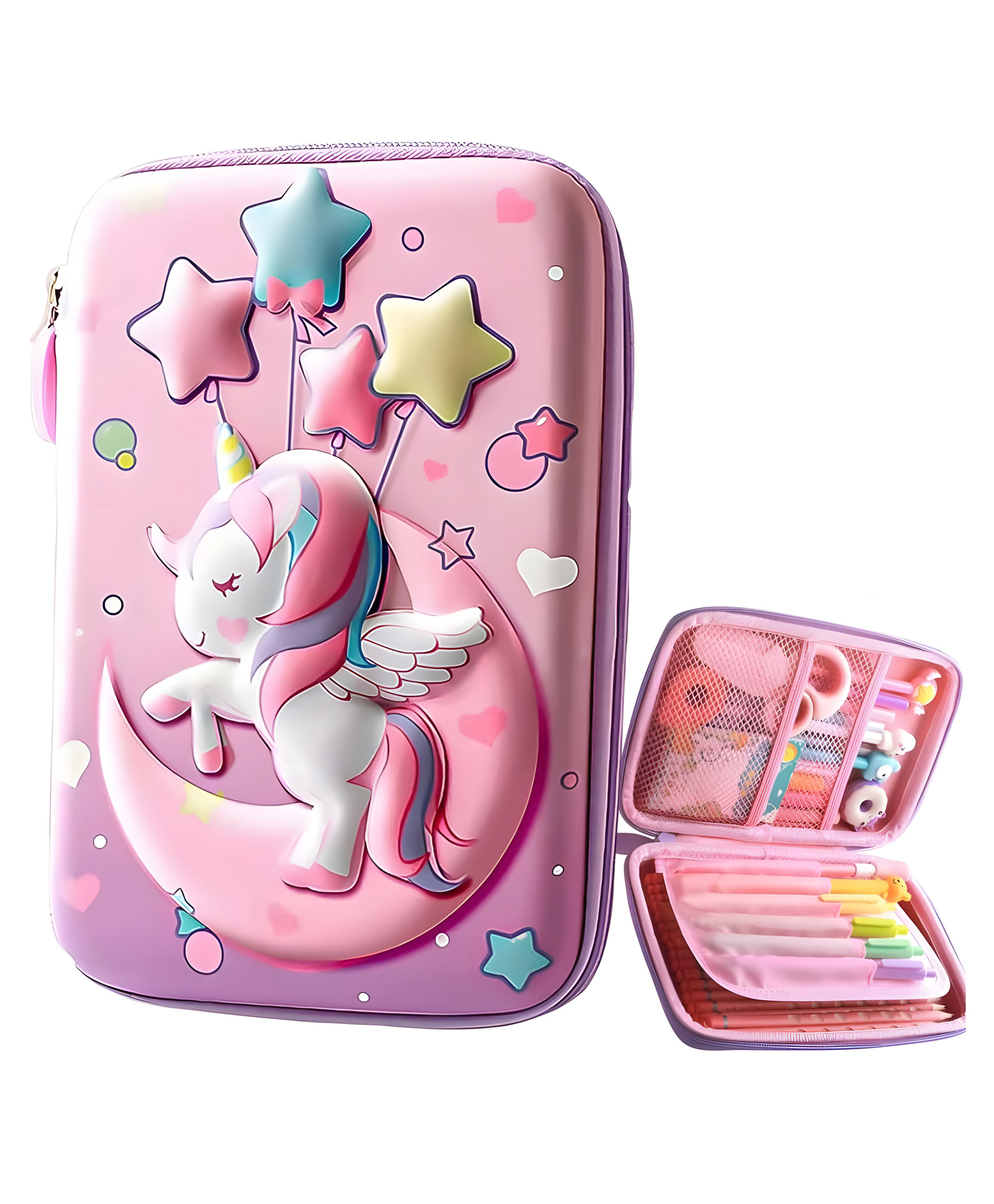 AKN TOYS Magical Time Unicorn 3D Premium Design Multi-function Pencil Pouch With Stylish Zipper Closure Pouch Waterproof Hardtop Fabric Adorable Student Stationery Handheld Storage Case Bag EVA Material Pencil Box Pouch Multicolor-image-2