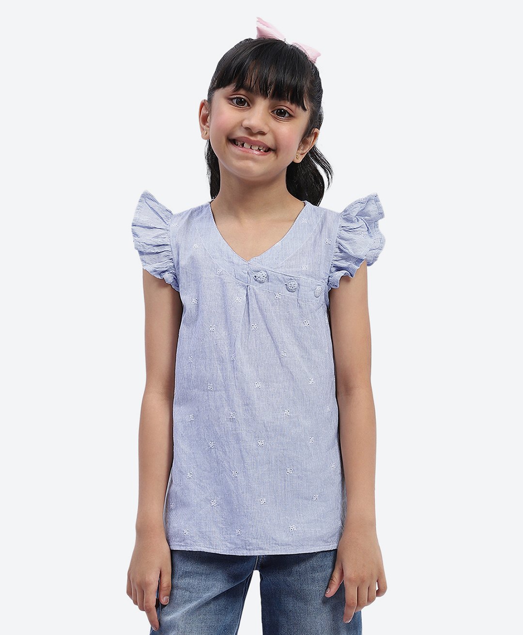 Shilpshakti Cotton Frilled Sleeves Solid Top - Blue-picture-10