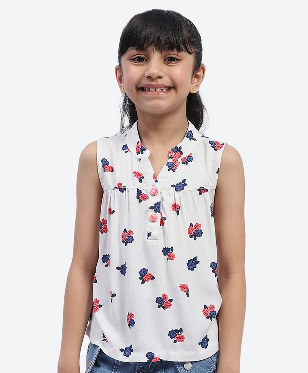 Shilpshakti Sleeveless Floral Printed Top - White-image-12