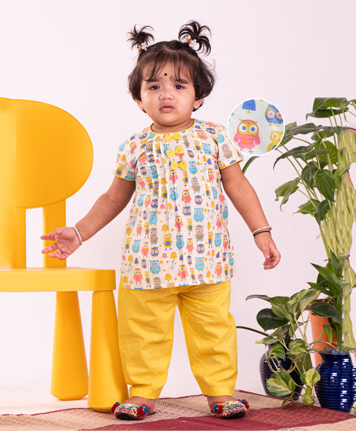 Vastramay Cotton Half Sleeves Owl Printed Kurta And Pant Set - Multi Color-picture-24
