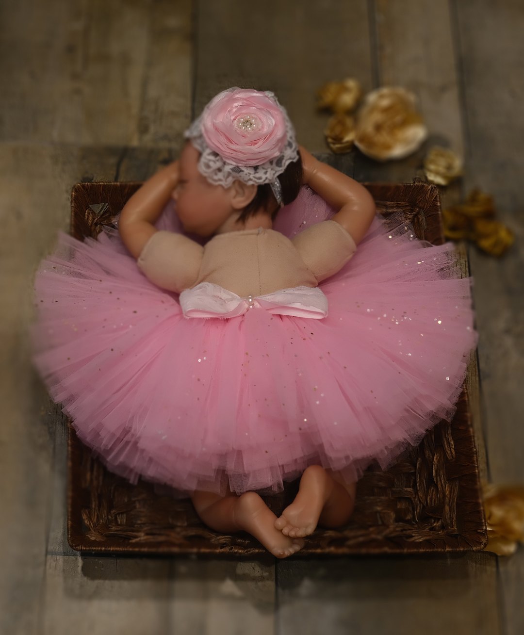 TINY MINY MEE Bow Detailed Shimmer Tutu Skirt & Floral Lace Applique Headband Set - Pink-picture-14