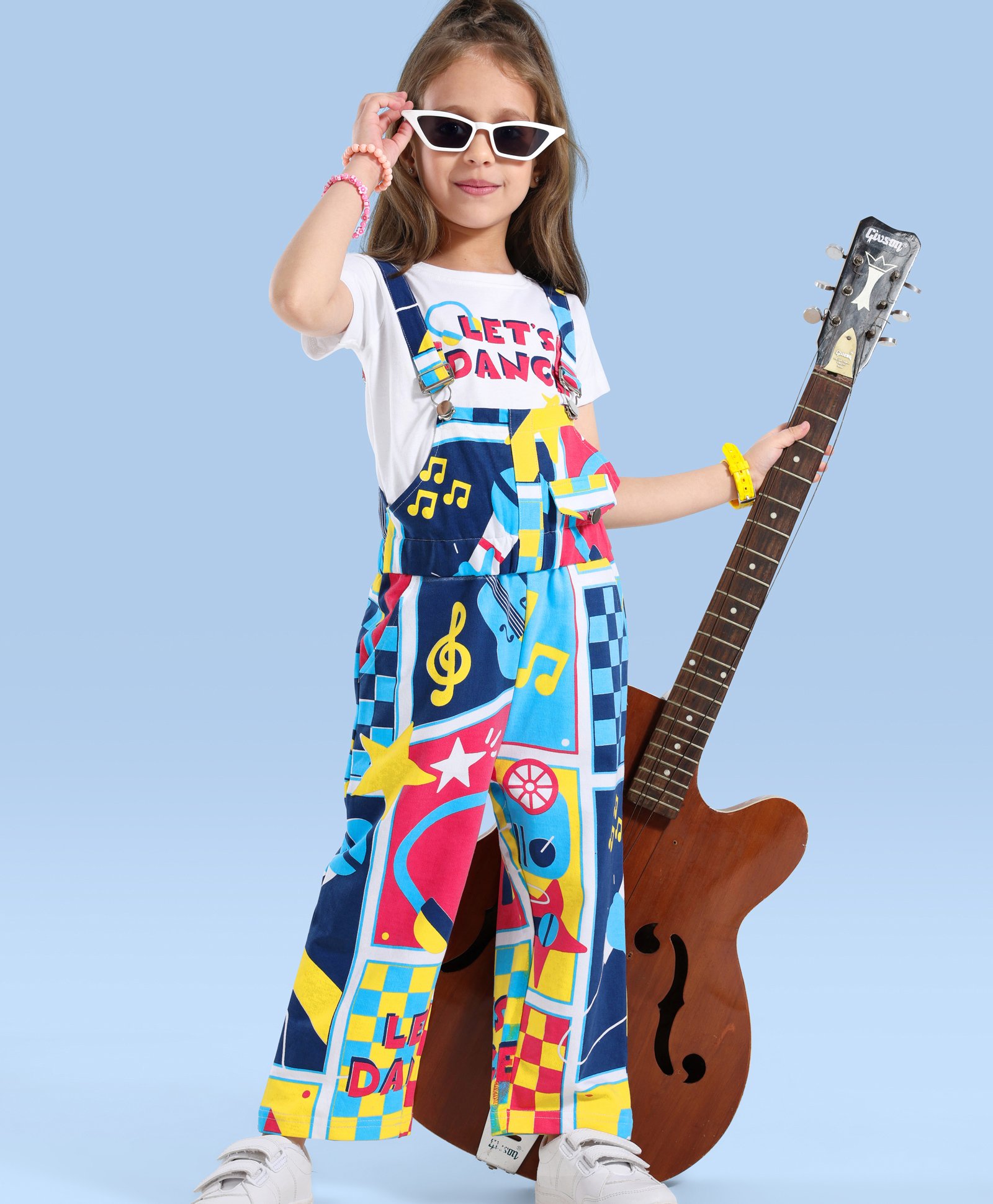 ollington st. Ollington St.100% Cotton Printed Dungaree & Half Sleeves Inner Top - Multicolour & White-picture-19