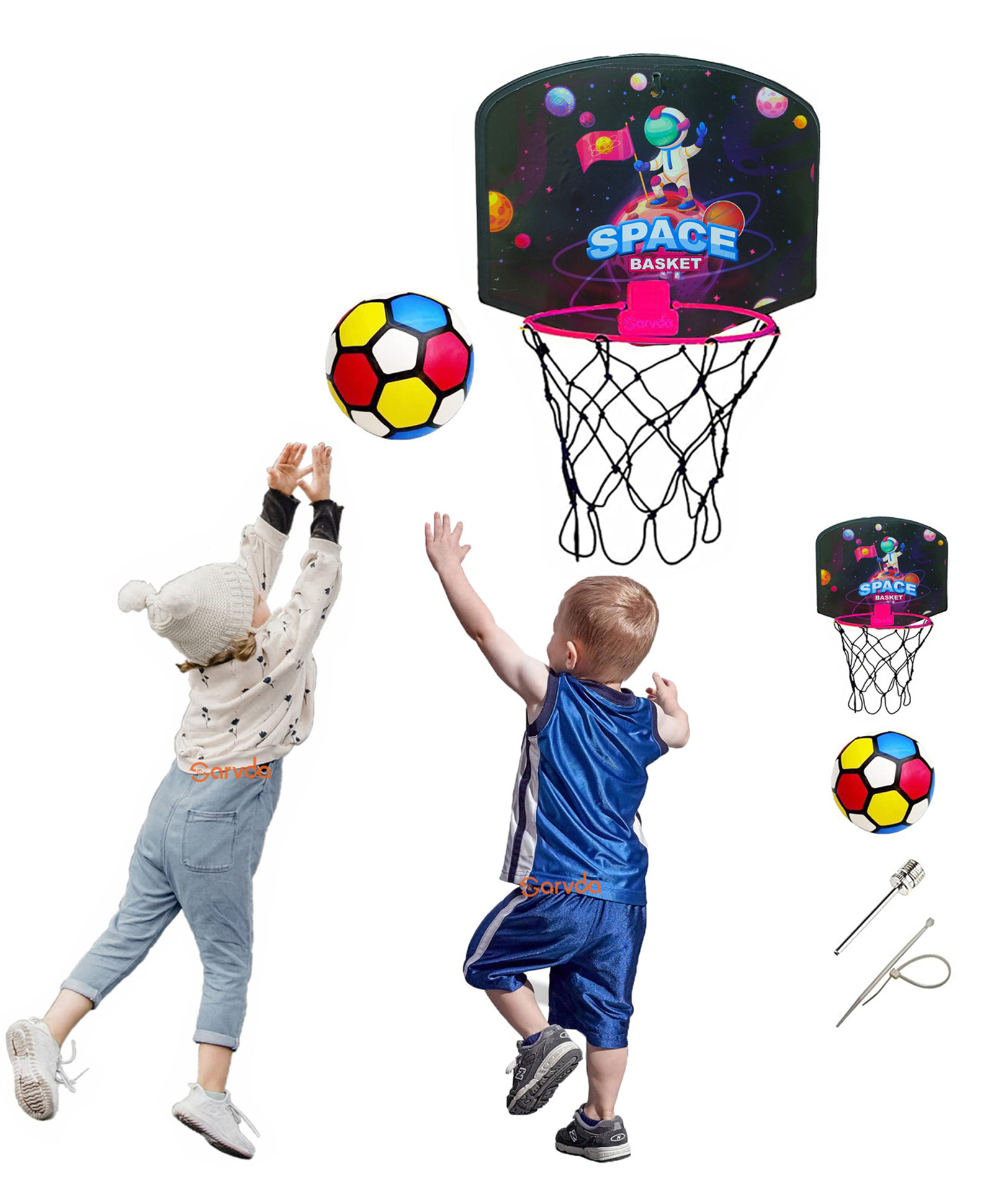 Sarvda Space Theme Basketball Game Playset with Adjustable Wall Mounted Hanging Board & Hoop - Multicolor-image-21