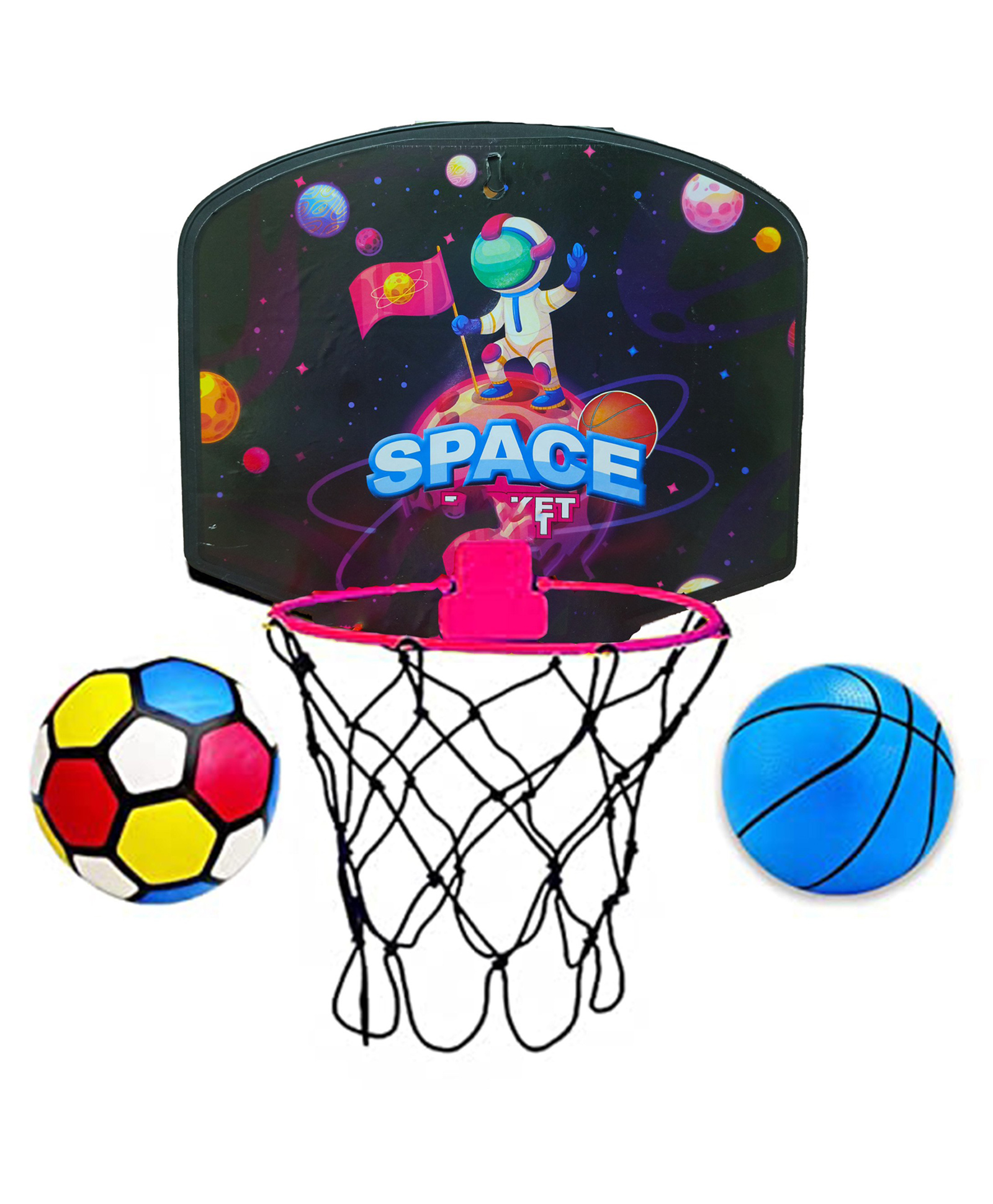 Sarvda Space Theme  Basketball Game Playset with Adjustable Wall Mounted Hanging Board with Hoop & 1 Extra Ball - Multicolor-image-23