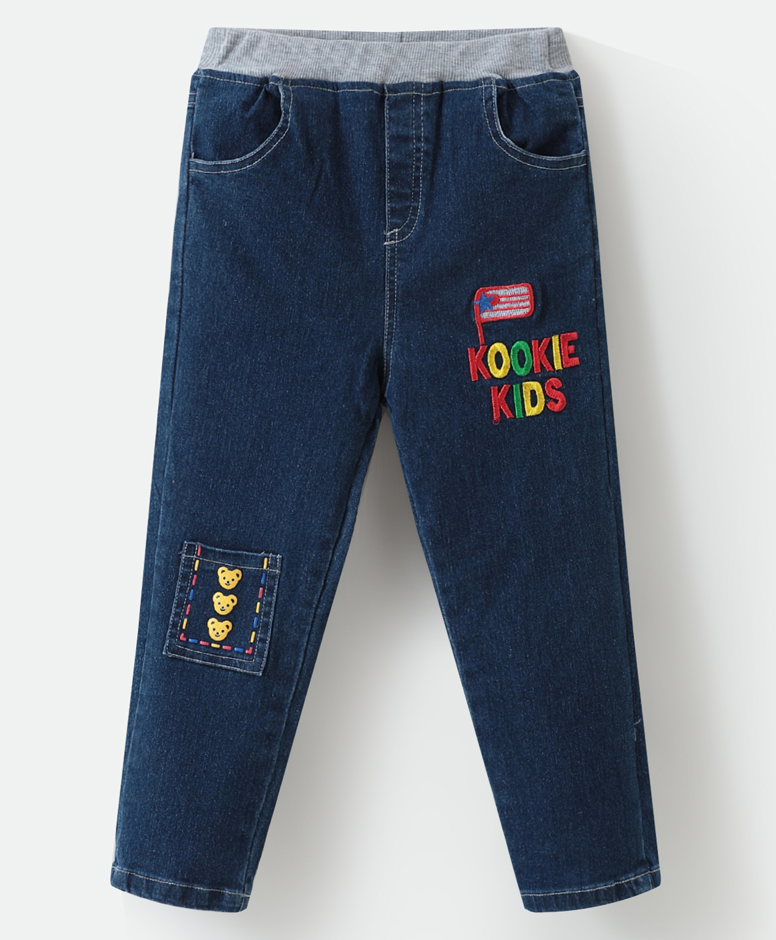Kookie Kids Full Length Denim Jeans with Text Embroidery - Blue-picture-22