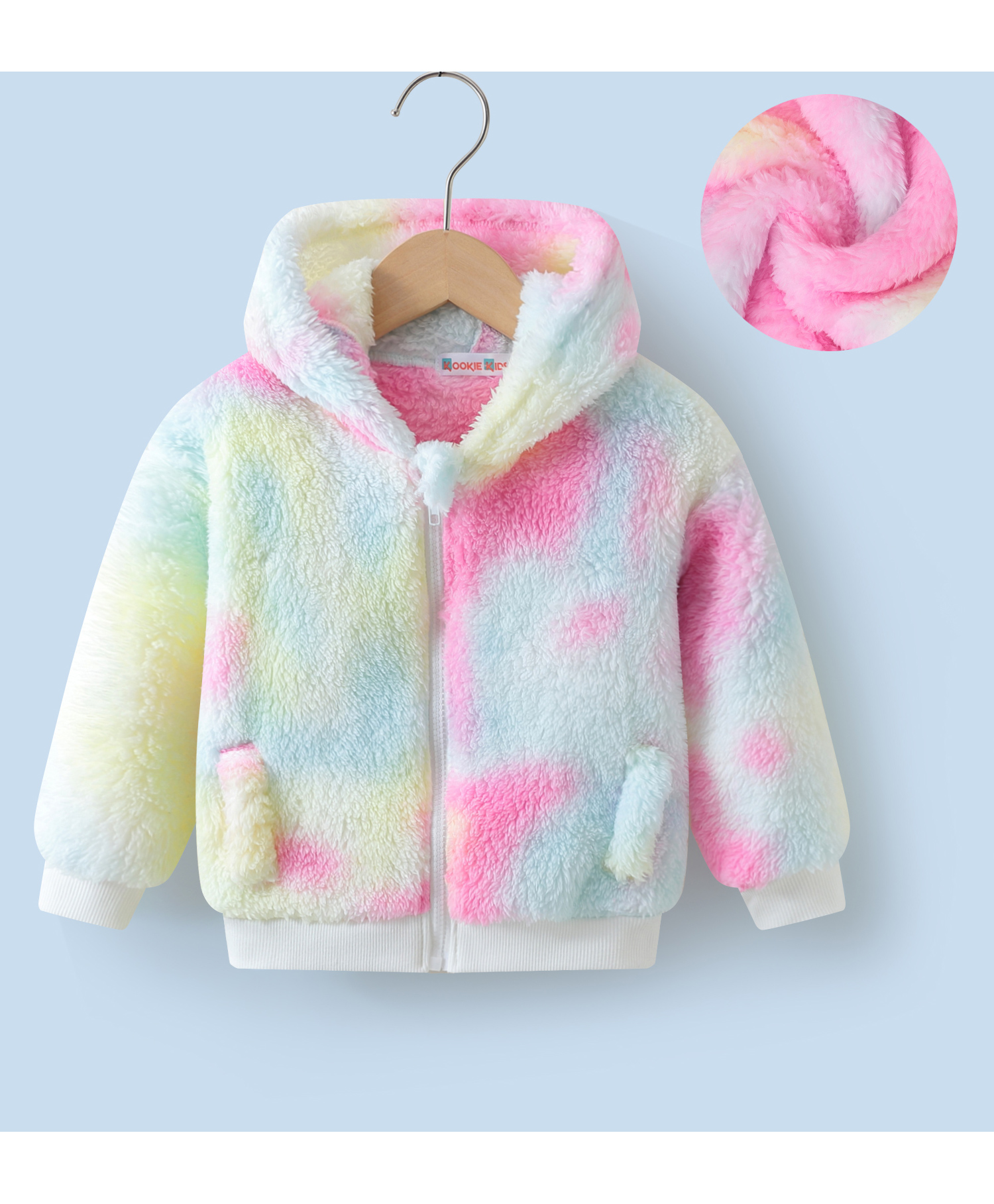 Kookie Kids Full Sleeves Front Open Hooded Fur Jacket With Tie & Dye Design - Multicolour-image-35