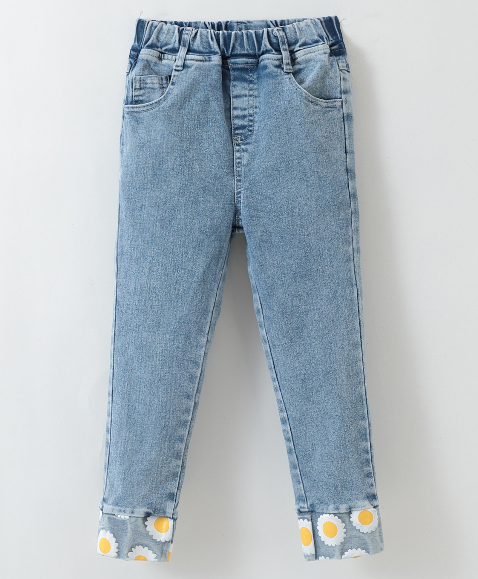 Kookie Kids Full Length Denim Washed Jeans with Floral Print - Blue-picture-16
