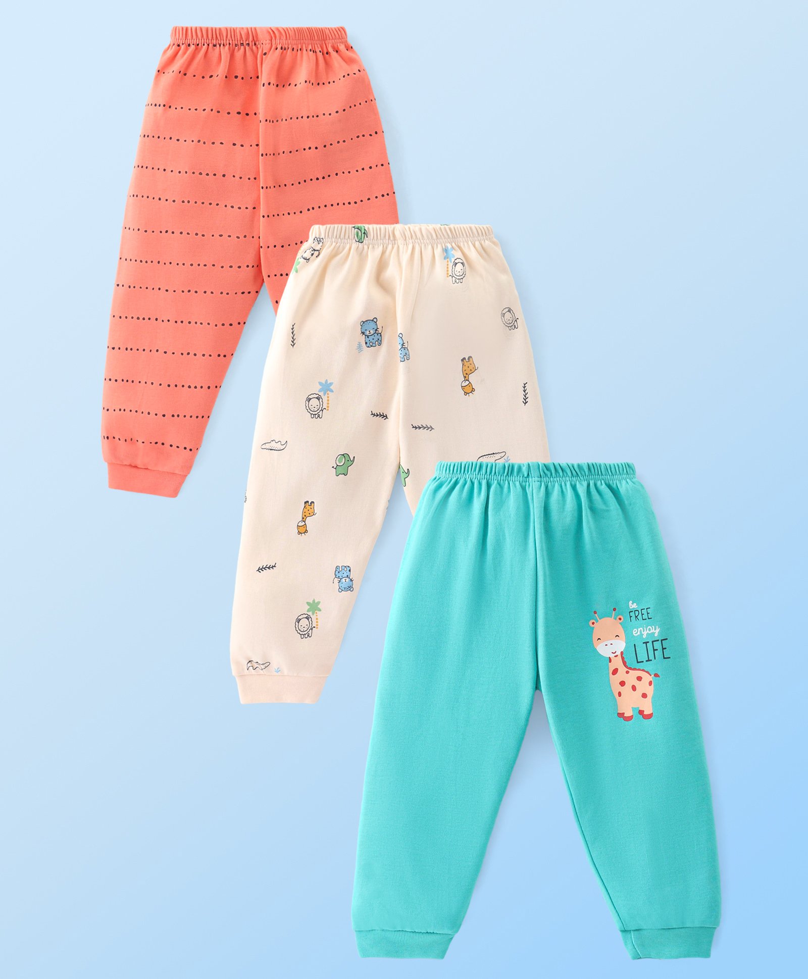 Mini Donuts 100% Cotton Interlock Knit Full Length Lounge Pants Animal Print Pack of 3 - Multicolour-image-23