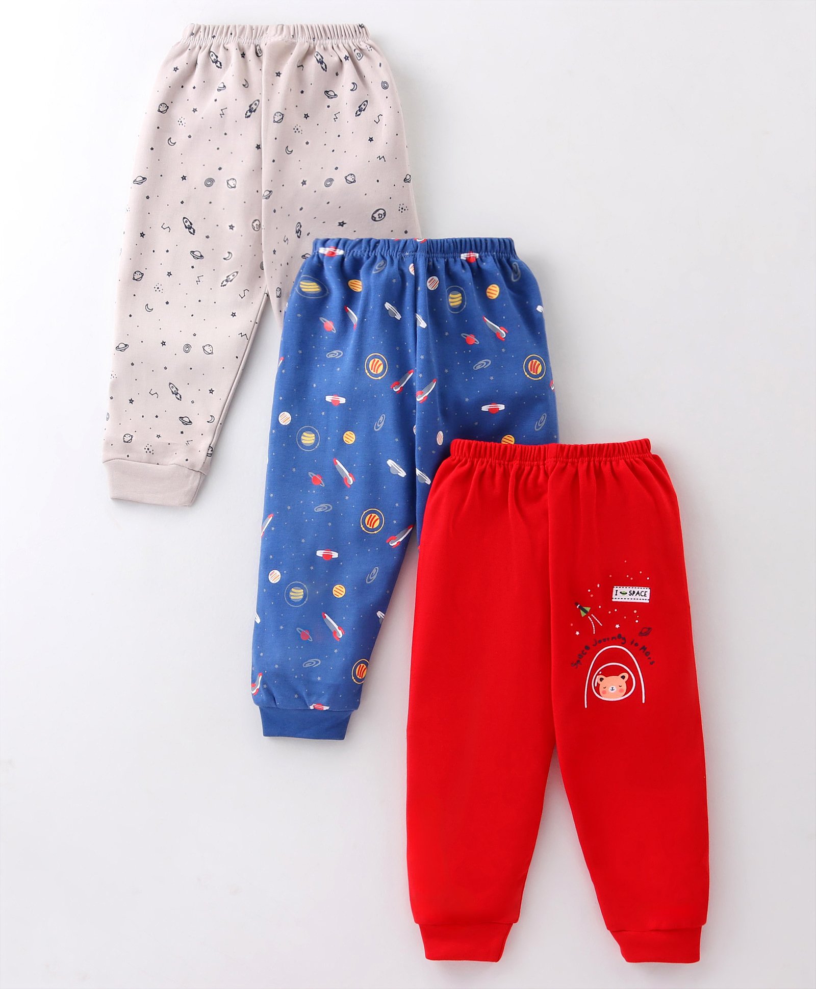 Mini Donuts 100% Cotton Interlock Knit Full Length Lounge Pants Space Theme Print Pack of 3 - Multicolour-picture-28
