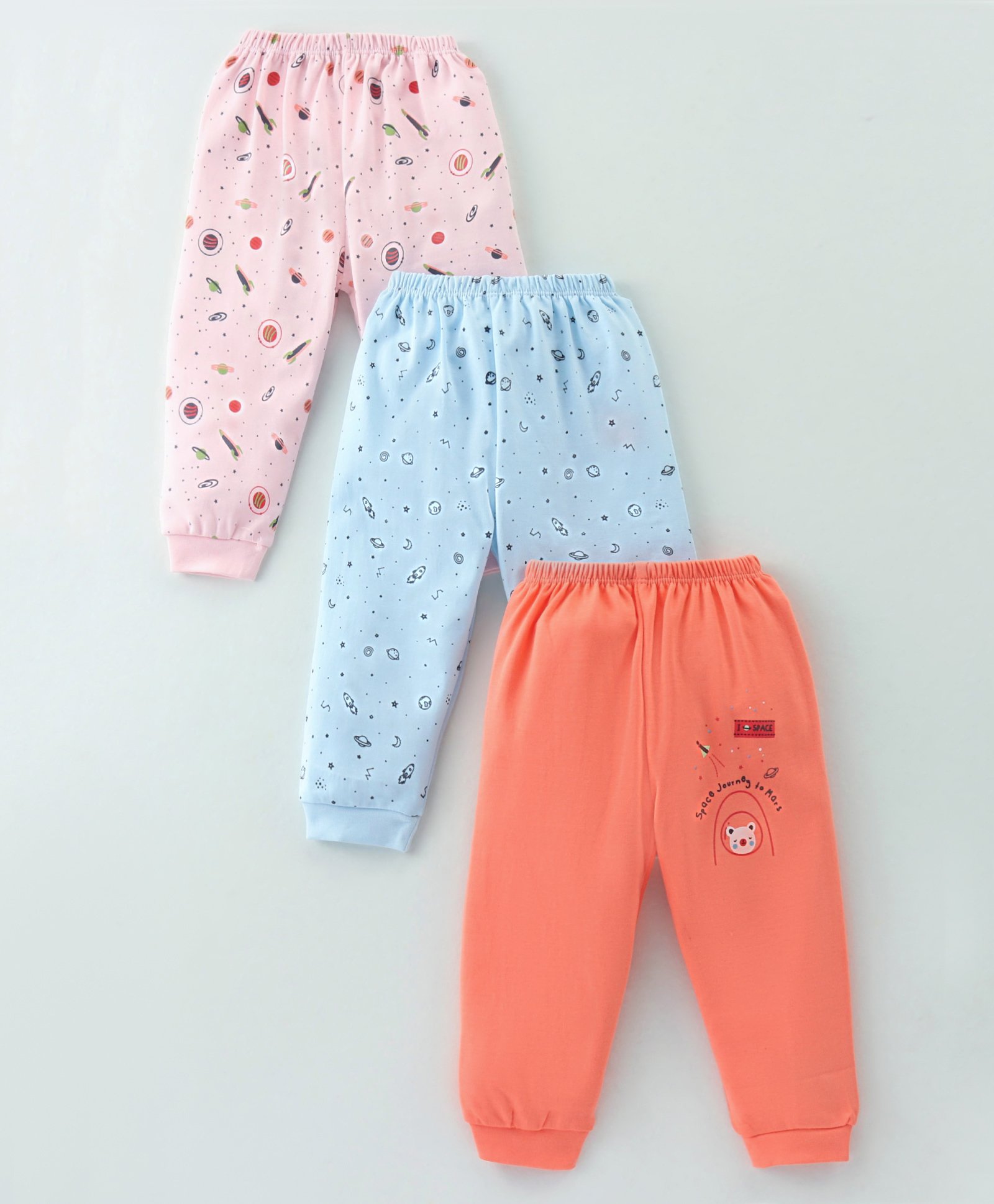 Mini Donuts 100% Cotton Interlock Knit Full Length Lounge Pants Space Theme Print Pack of 3 - Pink,Blue & Peach-picture-22