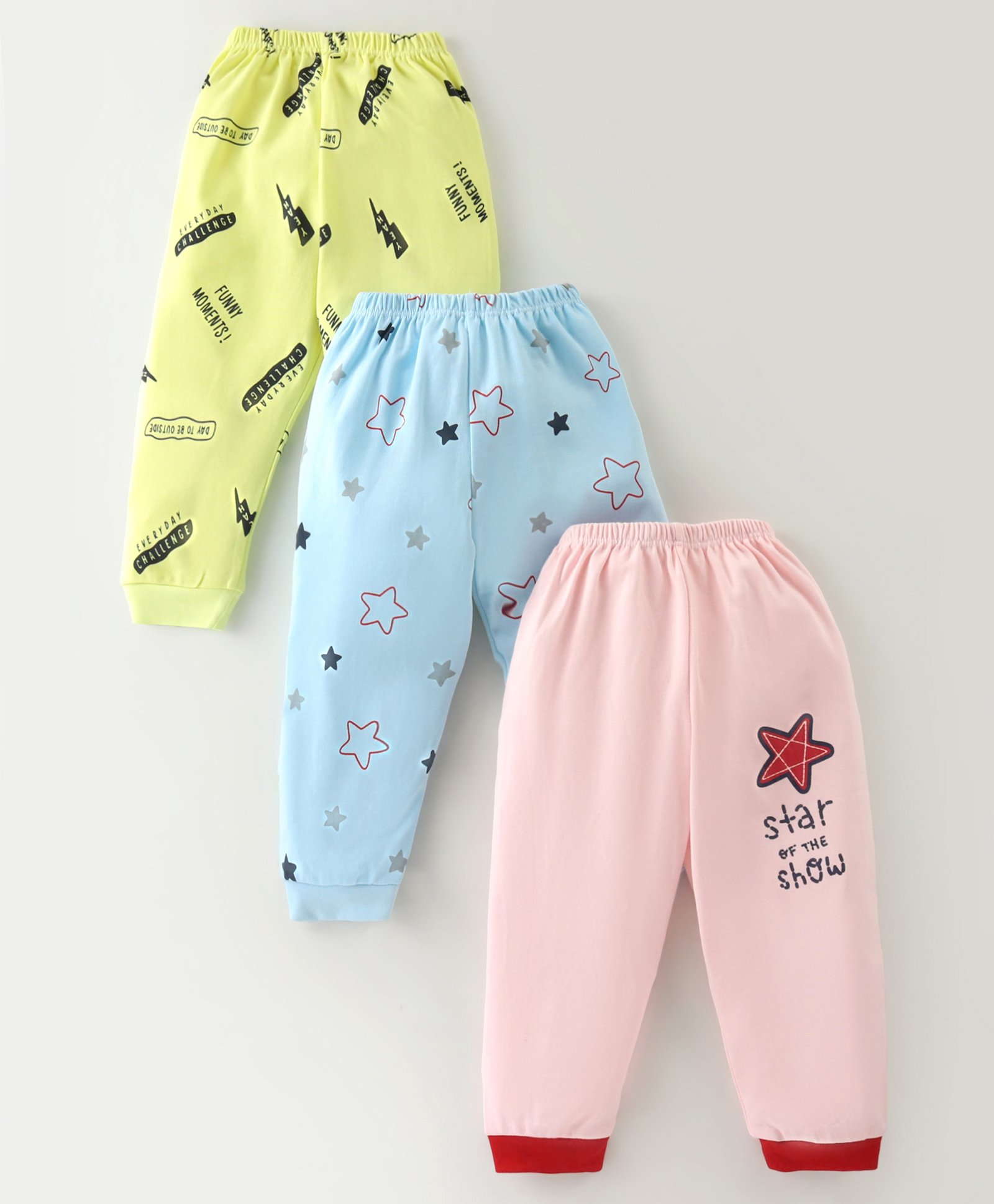 Mini Donuts 100% Cotton Knit Full Length Lounge Pants With Stars Print Pack Of 3 - Multicolor-image-30