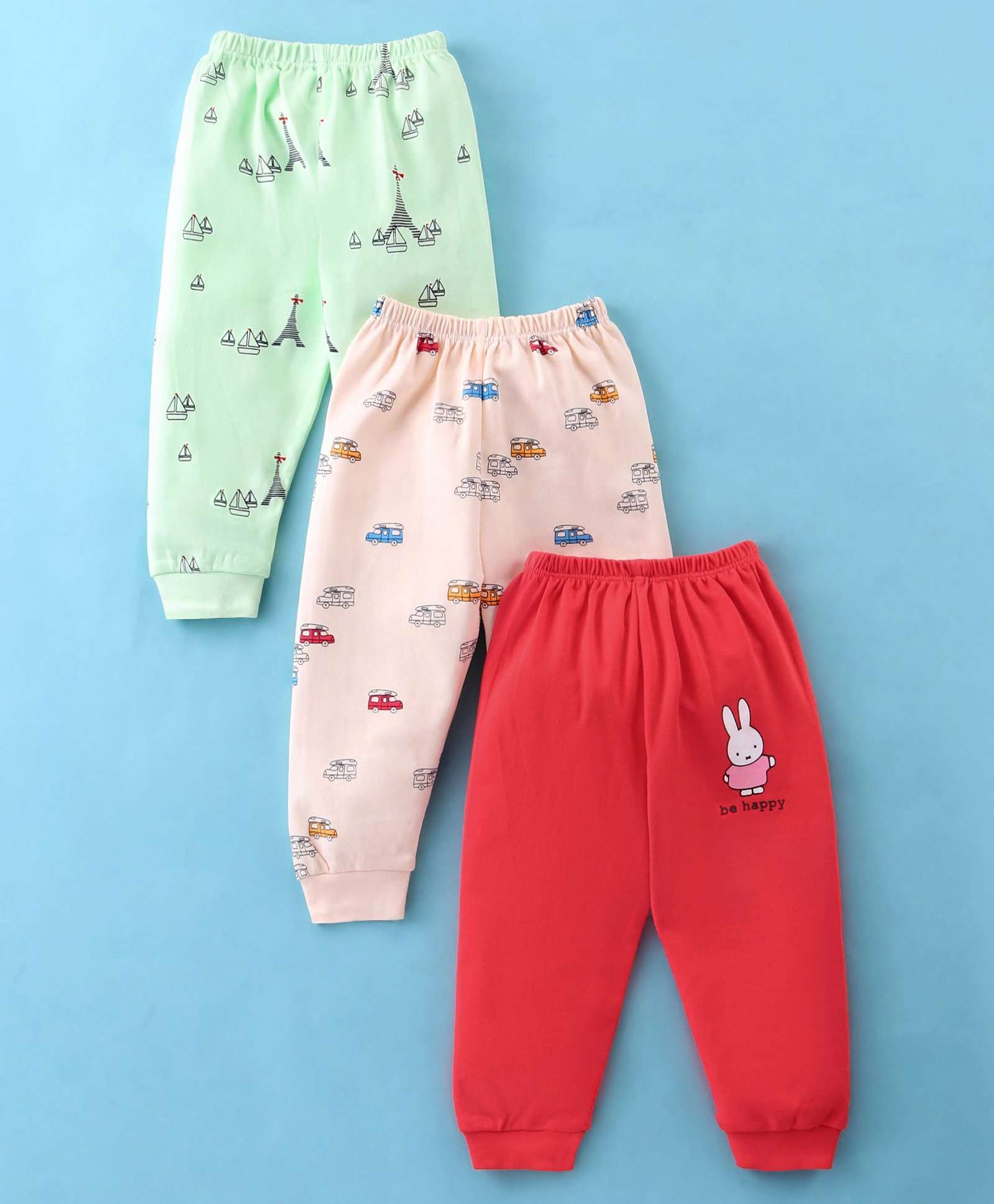 Mini Donuts 100% Cotton Interlock Knit Full Length Lounge Pants with Boat & Vehicle Print Pack of 3 - Green Acru & Cherry-picture-12