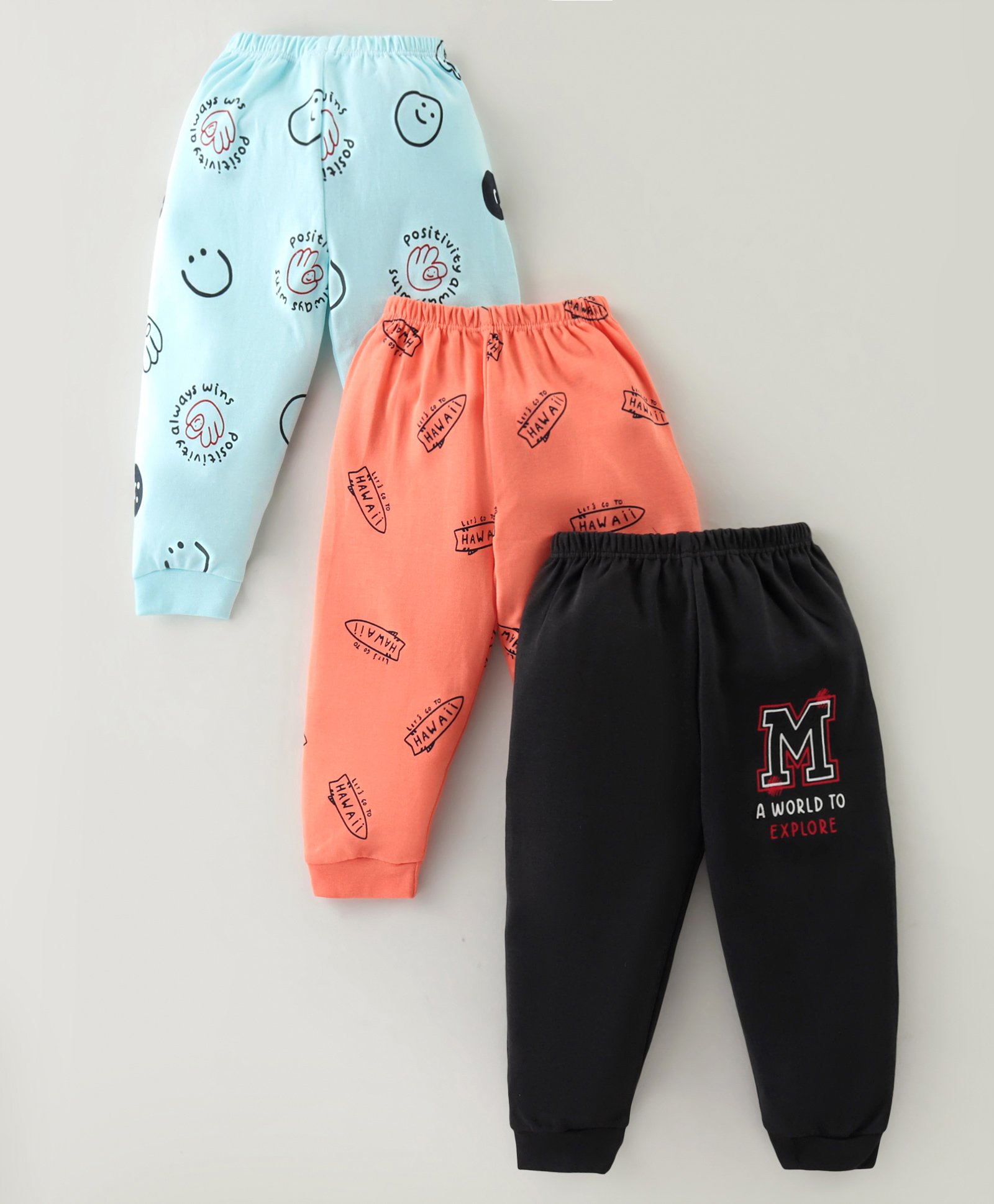 Mini Donuts 100% Cotton Knit Full Length Lounge Pants With Text Print Pack Of 3 - Multicolor-image-38