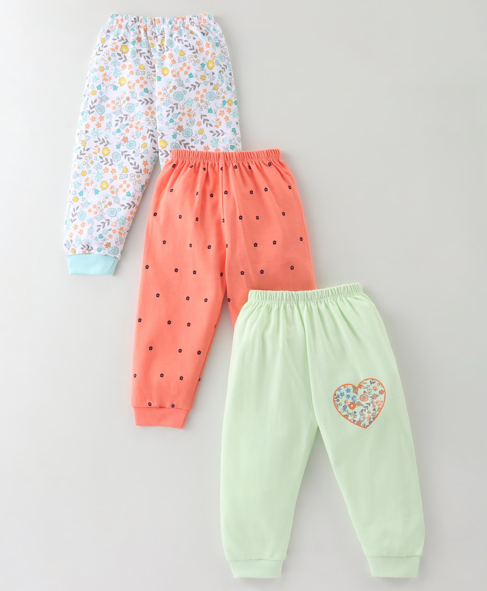 Mini Donuts  100% Cotton Interlock Knit Full Length Lounge Pants with Floral & Heart Print Pack of 3 - Multicolour-picture-24