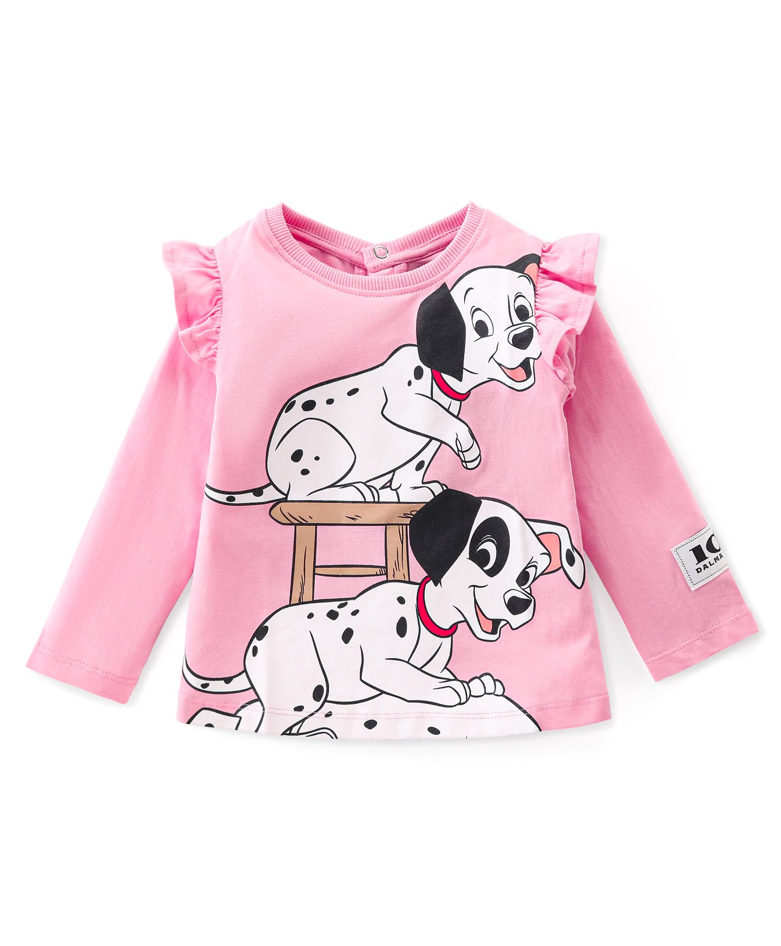 Babyhug Disney Single Jersey Full Sleeve Top with 101 Dalmatians Print & Frill Detailing  - Pink-image-7