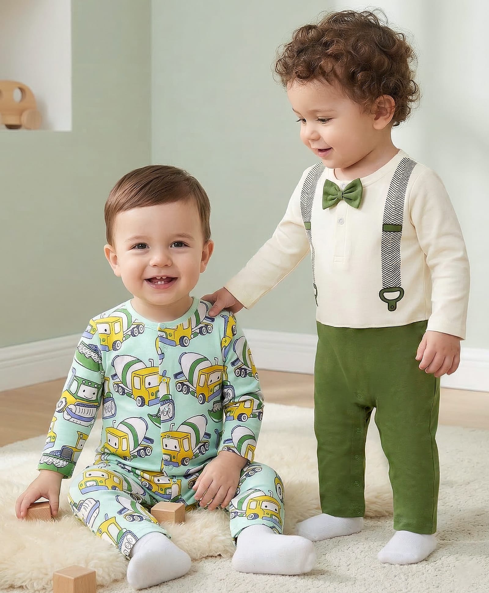 Babyoye 100% Interlock Cotton Knit Full Sleeves Dungaree Style Rompers With Eco Jiva Finish & Bow Patch Applique Pack of 2 - Multicolour-picture-32