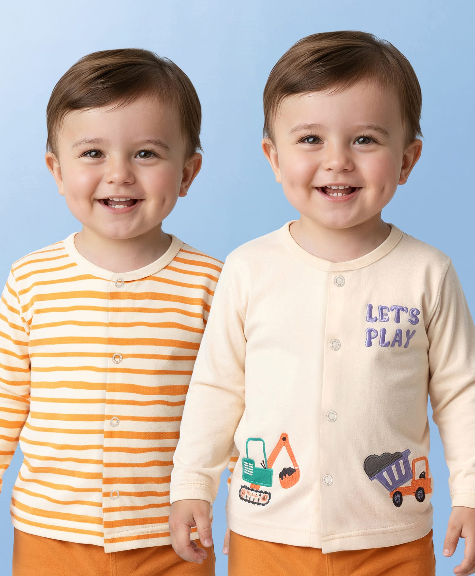 Babyoye  100% Cotton Knit With Eco- Jiva Finish Full Sleeves Striped Print & Truck Embroidery Vests  Pack of 2 - Multicolour-picture-34