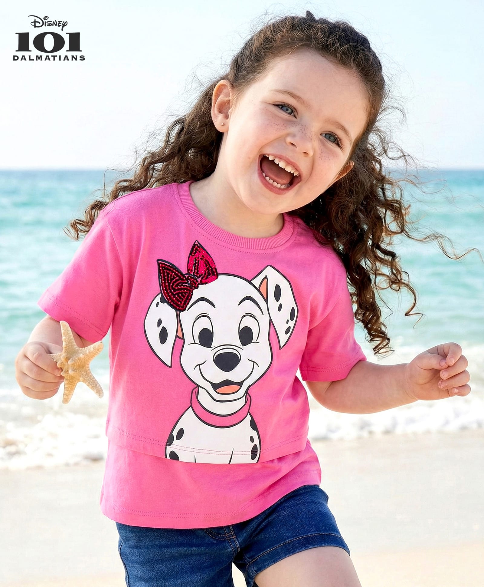 Babyhug DisneySingle Jersey Knit Overlaped Half Sleeves T-Shirt With 101 Dalmatians Graphic & Sequins Detailing - Dark Pink-image-35