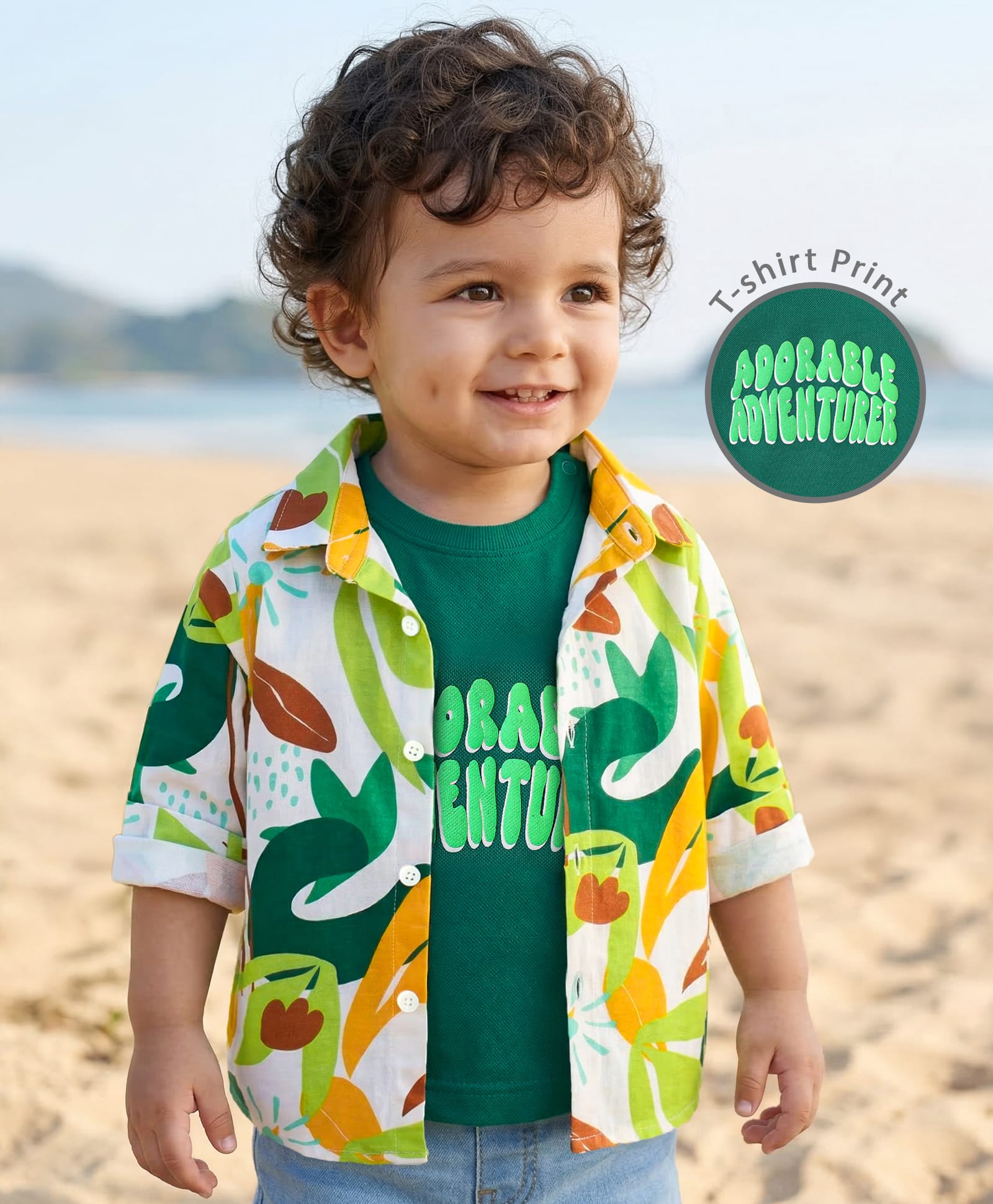 Babyoye 100% Cotton Knit Full Sleeves Tropical Printed Shirt With T-Shirt - Green-picture-25