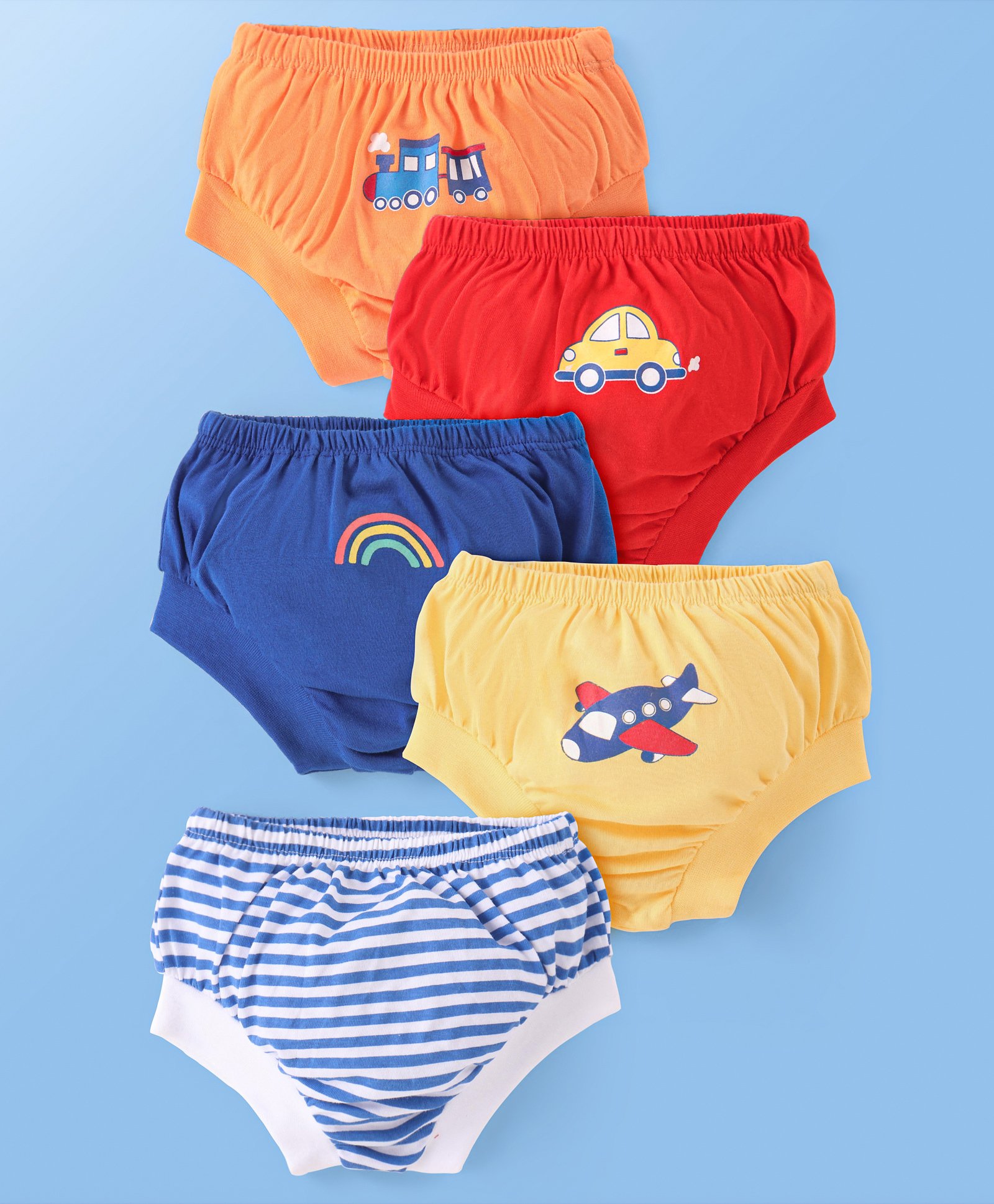 Doodle Poodle 100% Cotton Single Jersey Knit Briefs Vehicle Print Pack of 5 - Red Blue & Yellow-picture-42