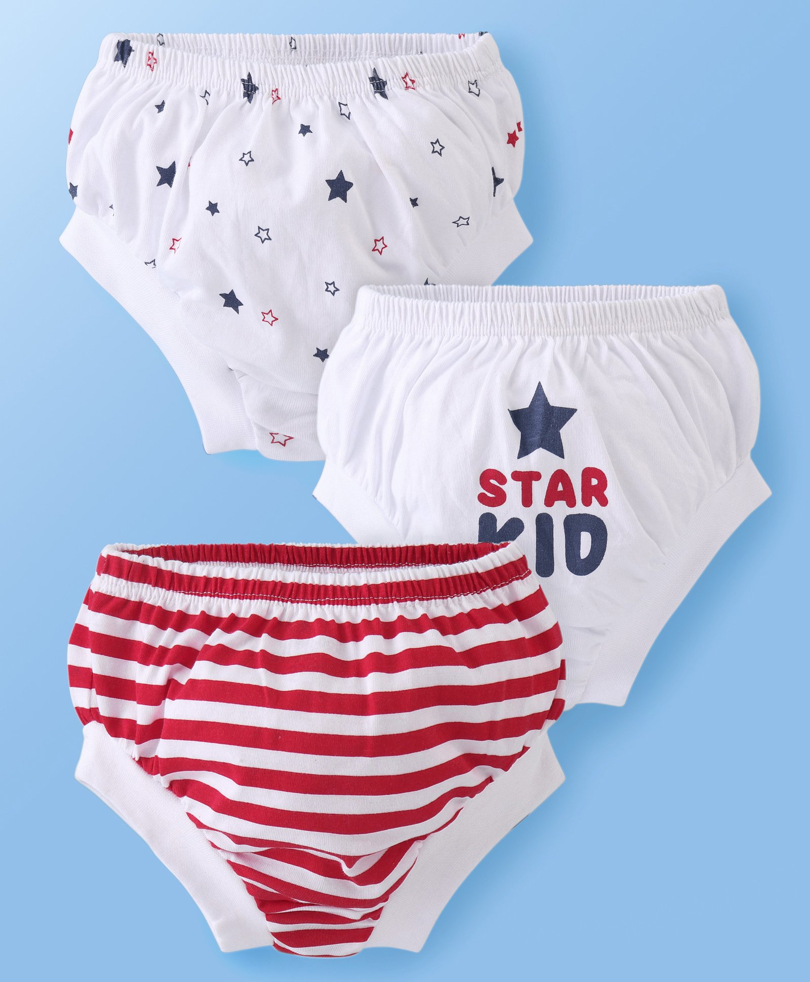 Doodle Poodle 100% Cotton Knit Briefs with Star Striped & Text Print - White & Red-image-39
