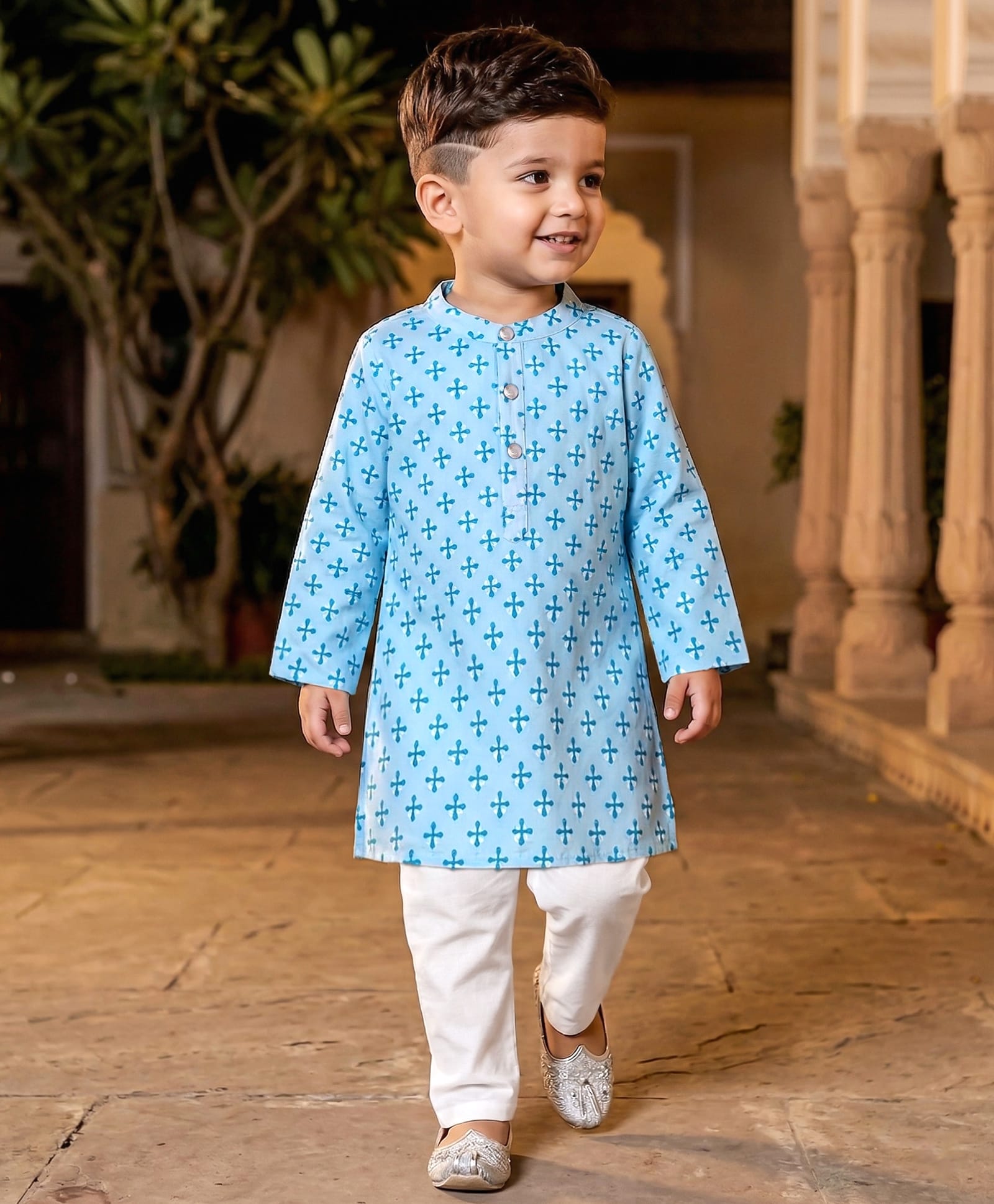 Babyhug Woven Full Sleeves Floral Printed Kurta & Pyjama Set - Blue-image-32
