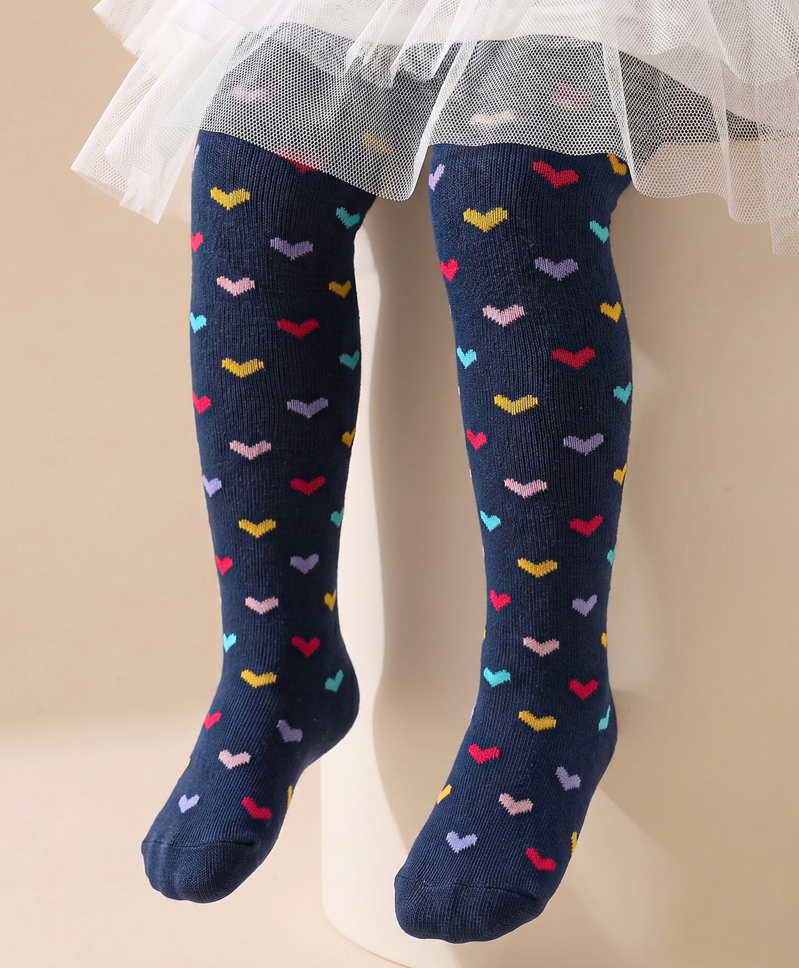 Cute Walk by Babyhug Knit Antibacterial  Footed Tights Heart Design - Navy Blue-image-9