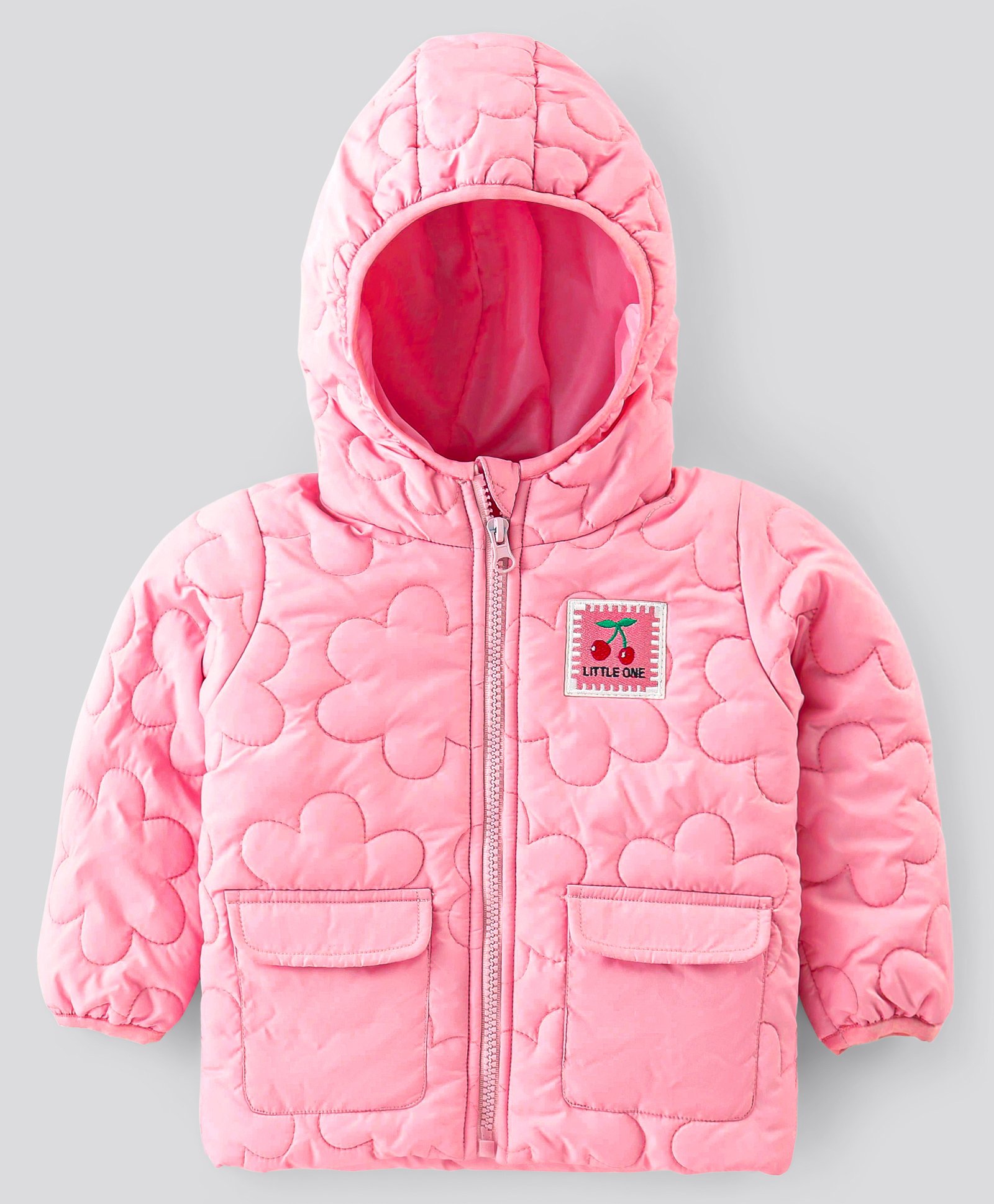 Bonfino Full Sleeves Patch Detailing & Floral Embroidered Hooded Puffer Jacket - Pink-image-25