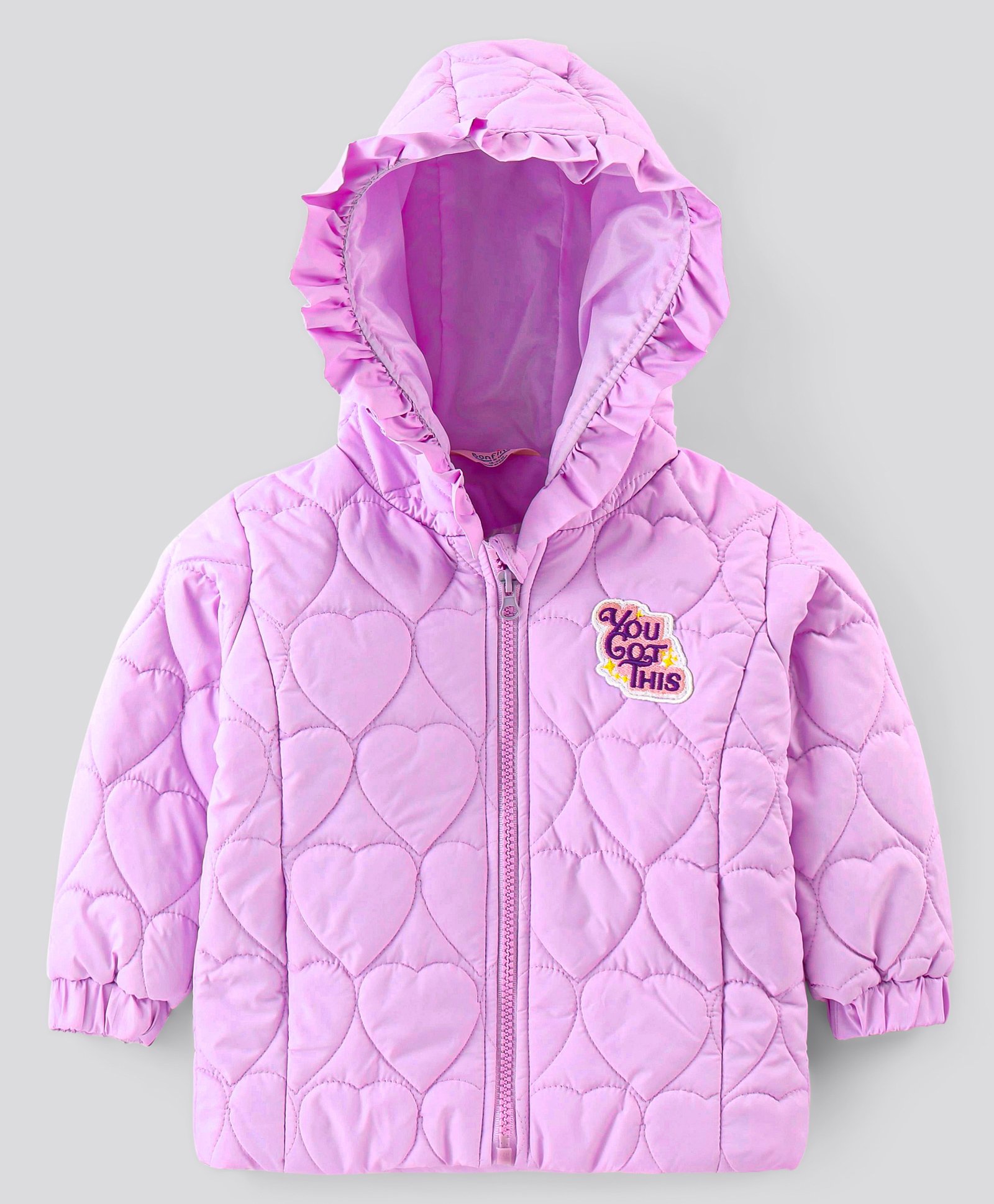 Bonfino Full Sleeves Patch Detailing & Heart Embroidered Hooded Puffer Jacket - Lavender-image-27