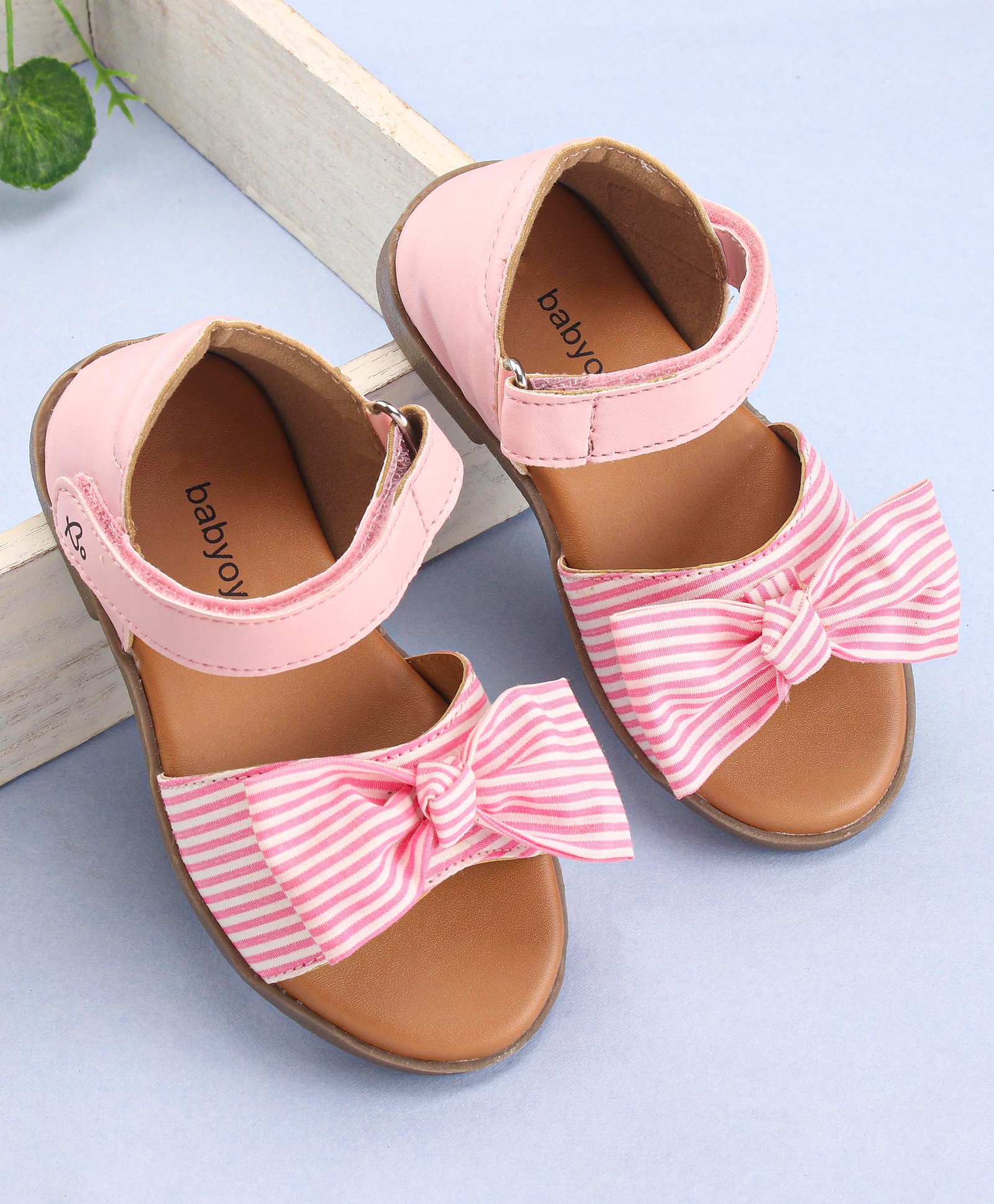 Babyoye  Sandals with Velcro Closure & Stripe Bow Applique - Pink-picture-33
