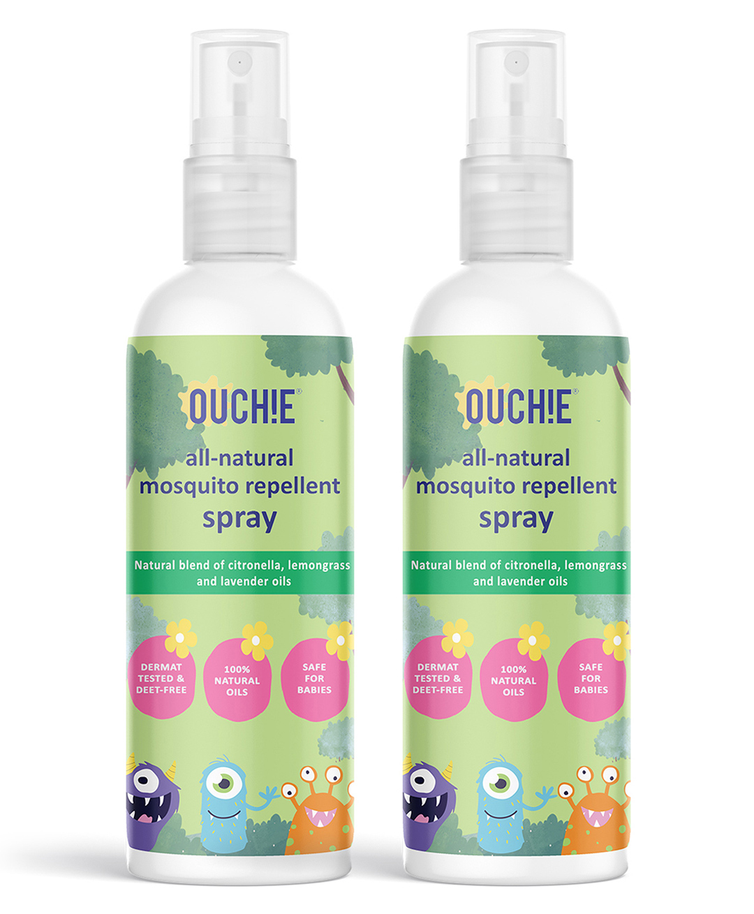 Ouchie 100% Natural Insect Repellent Spray | 100 ml | Safe for Babies | Maximum Protection Against Disease Causing Mosquitos and Insects (Pack 2)