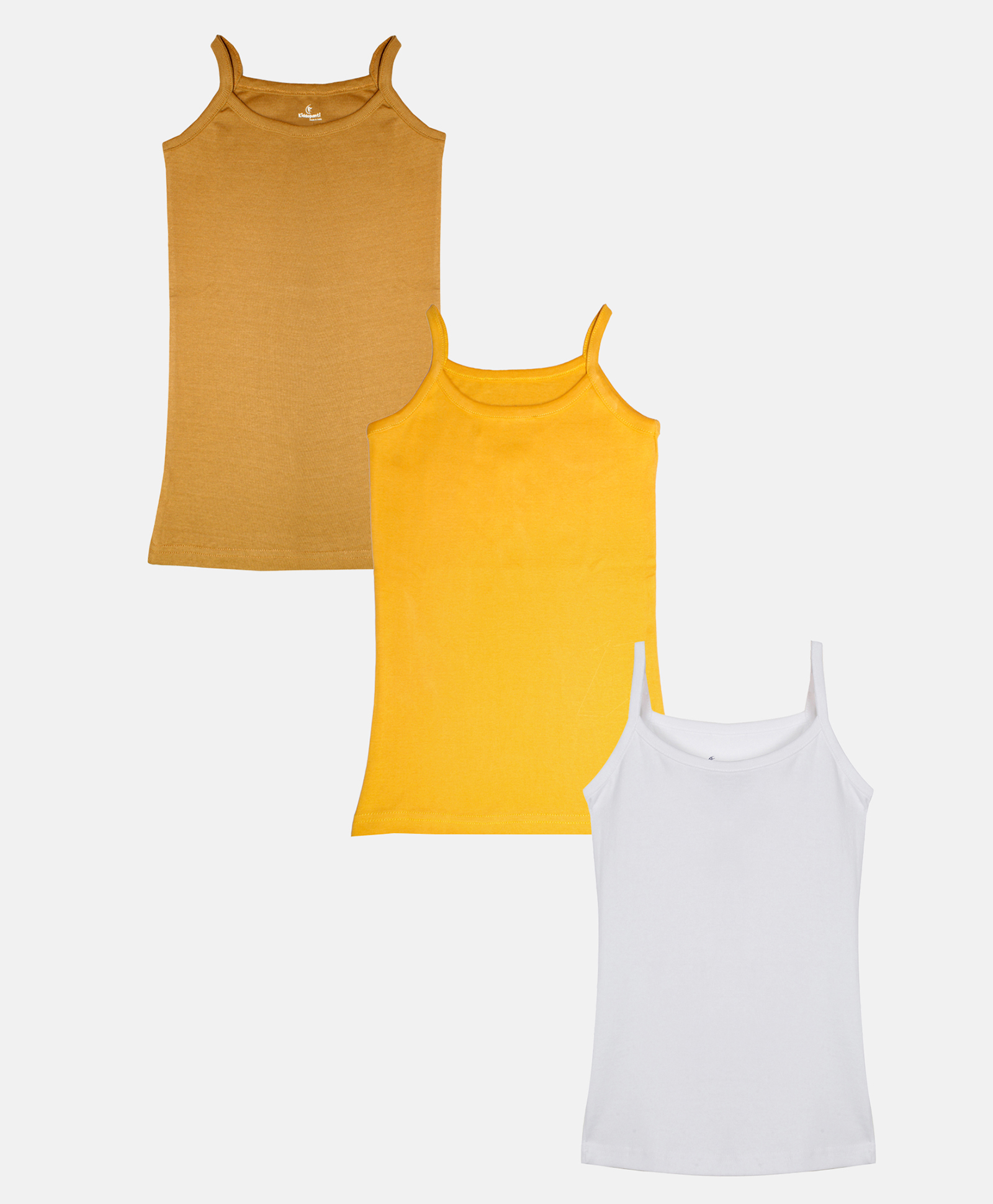 Kiddopanti Pack Of 3 Sleeveless Solid Camisoles  - Brown Mustard & White-image-32