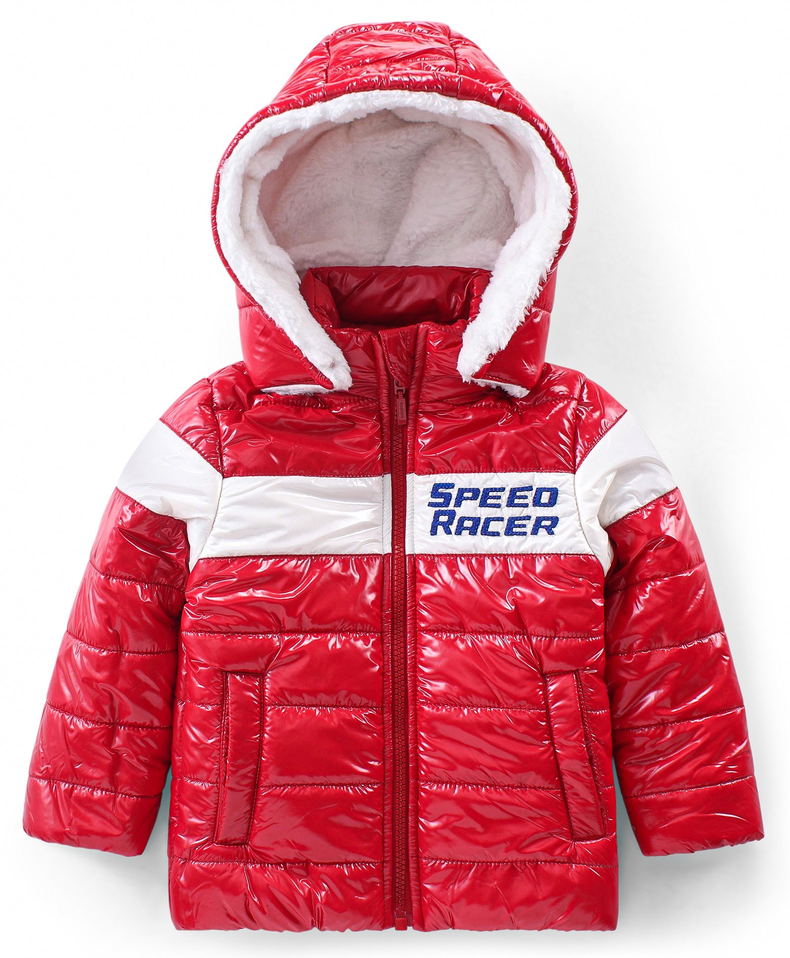 Babyhug Full Sleeves Front Open Padded Hooded Jacket with Colour Block Design & Text Embroidery - Red-image-30