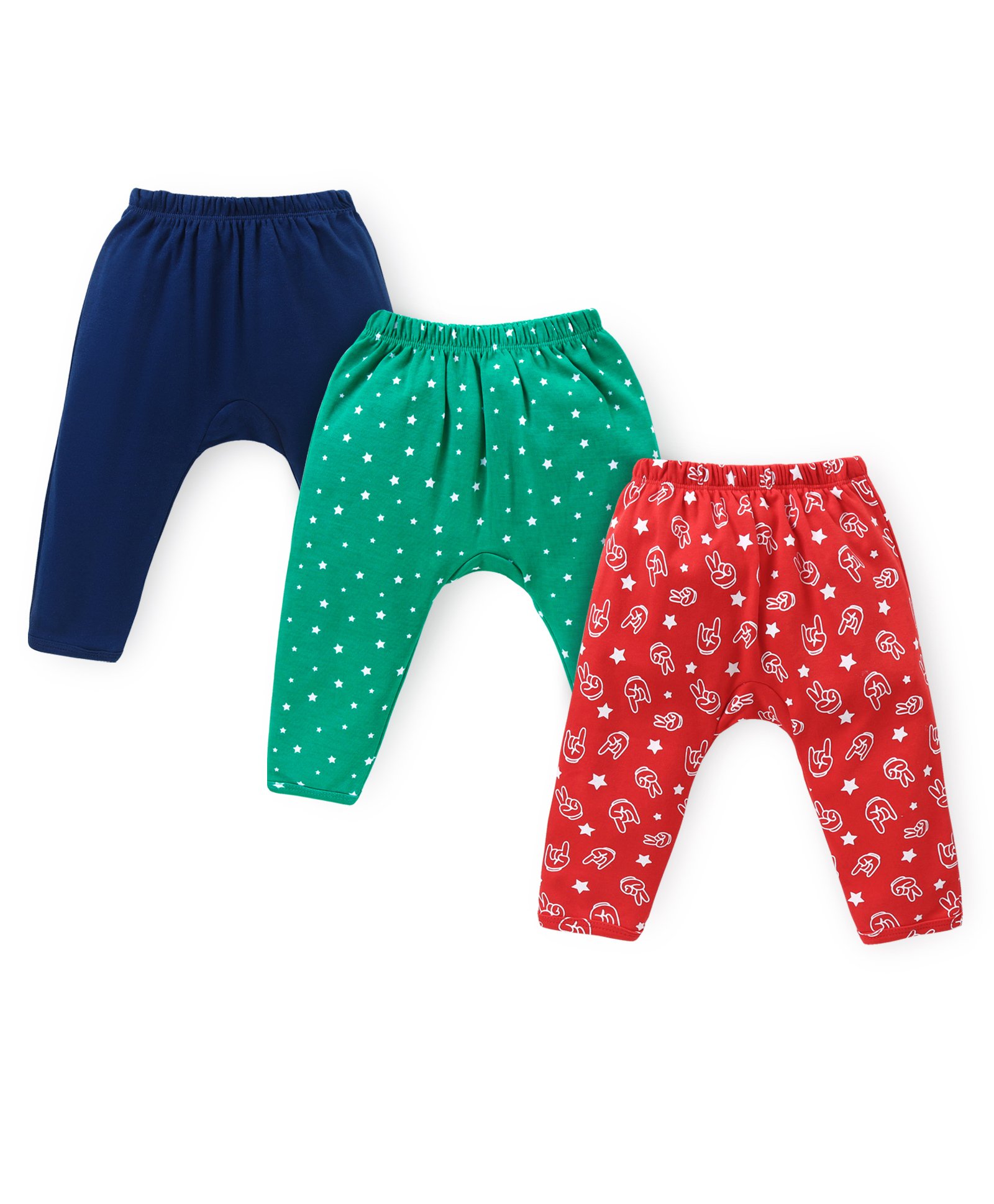 Doodle Poodle Interlock Cotton Full Length Diaper Leggings With Star Print Pack of 3 - Navy Blue Red & Green-image-2